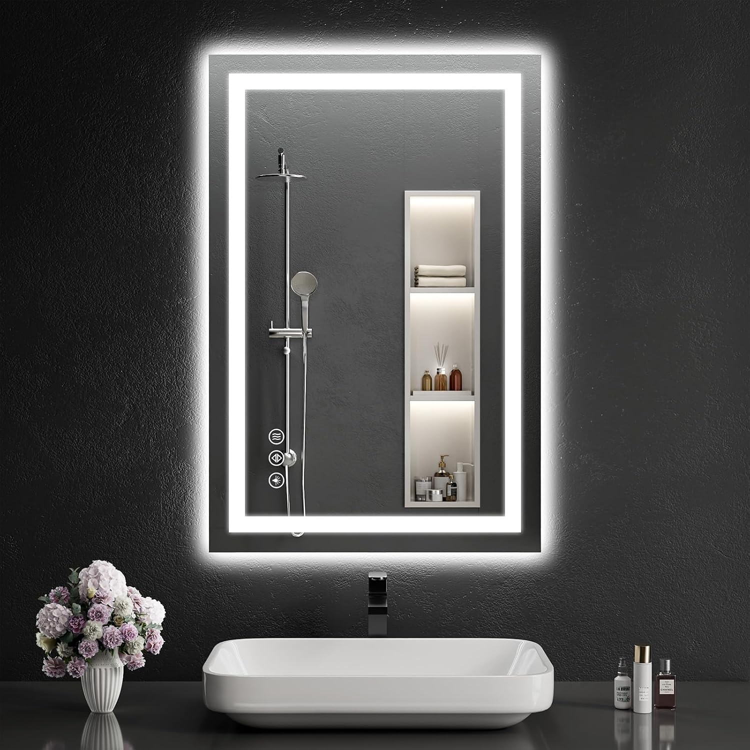 WISSMIELS 24"x36" LED Bathroom Mirror with Lights, Dimmable Anti-Fog & Memory Function (Tempered Glass)