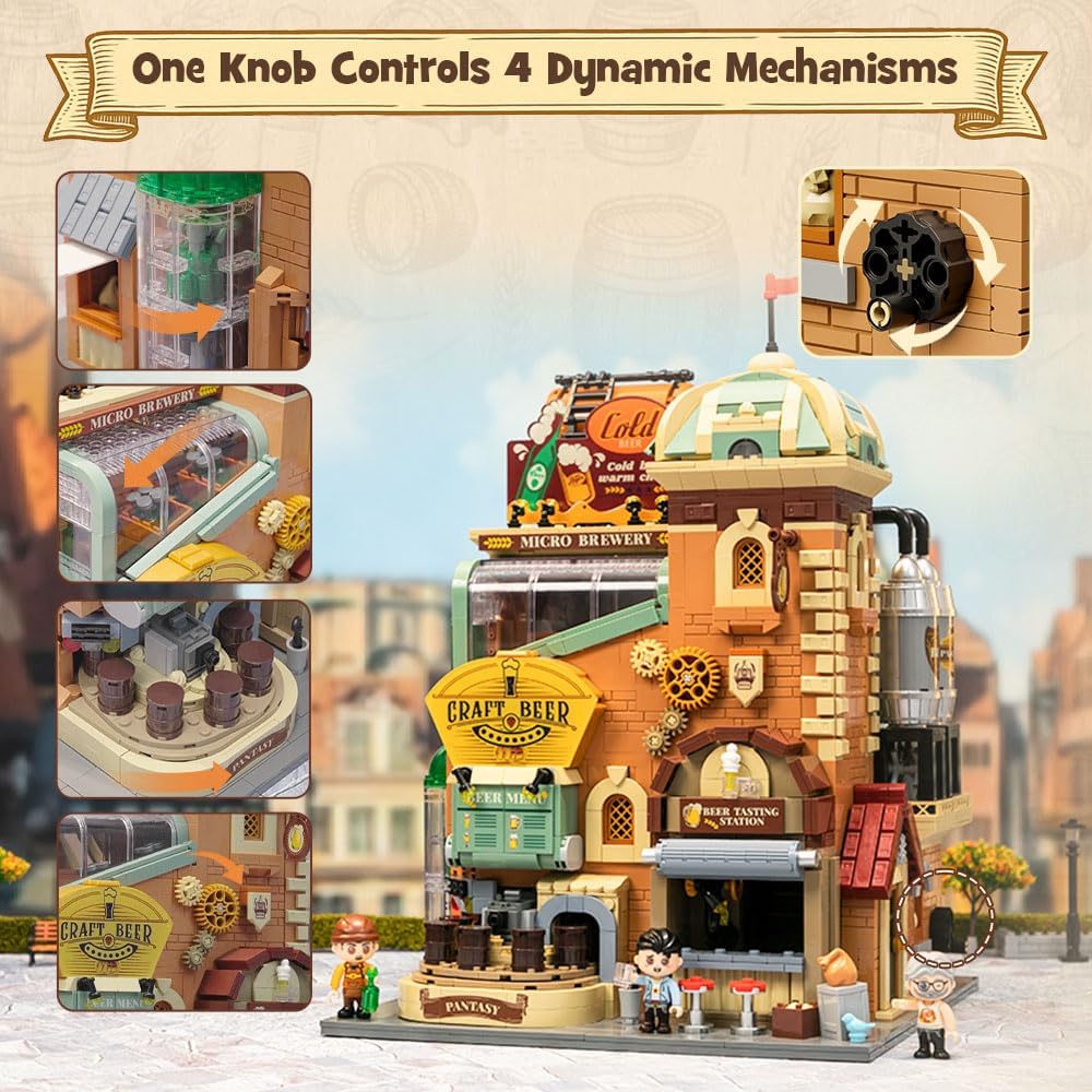 Detalle de PANTASY Craft Beer Brewery Building Set for Adults – Vintage Microbrewery Model with Modular Architecture