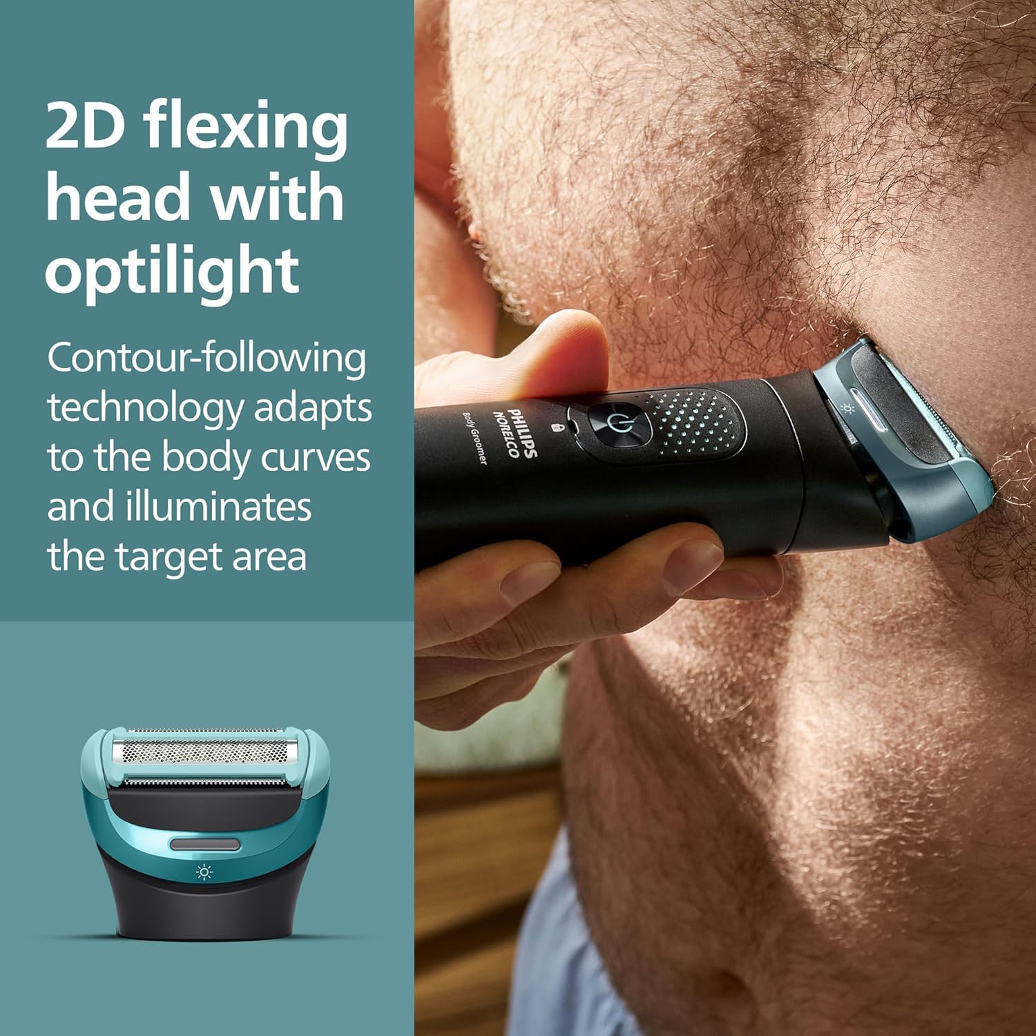 Detalle de Philips Norelco Body Groomer 9000 Series BG9485/50 with UV Sanitizer Cube, wet/dry body trimmer & back attachment