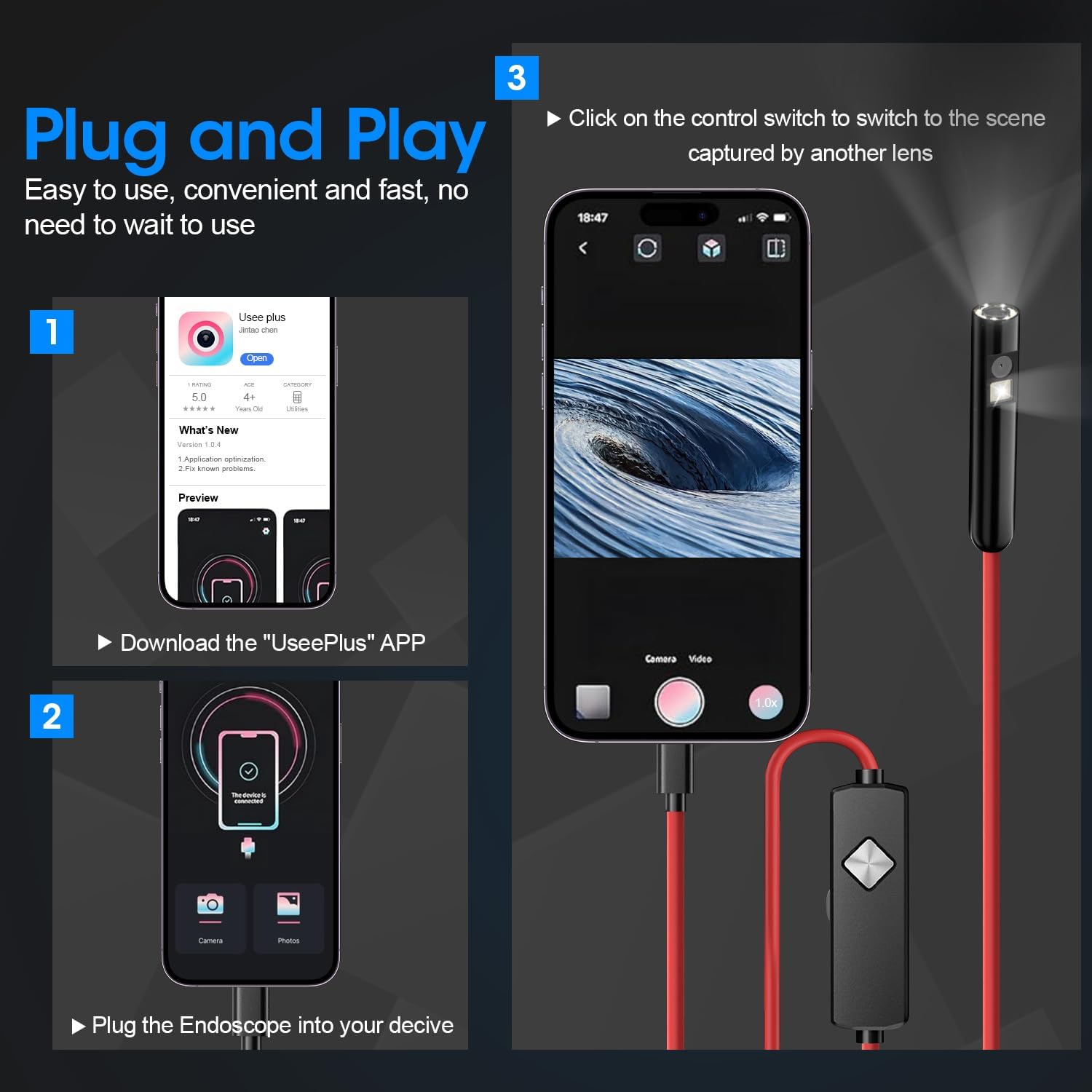 Thumbnail 6 de PAPIBLU Dly006+3m+Dual-Lens Endoscope Borescope, 1920×1440, 8 LEDs, IP67
