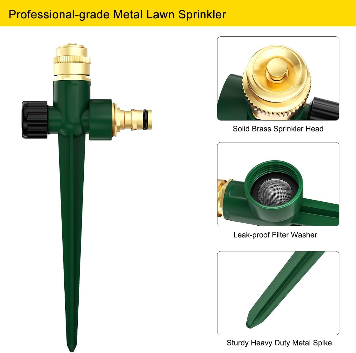 Thumbnail 3 de FANHAO 2 Pack Metal Lawn Sprinkler with Adjustable 360° Nozzle and Zinc Alloy Spike