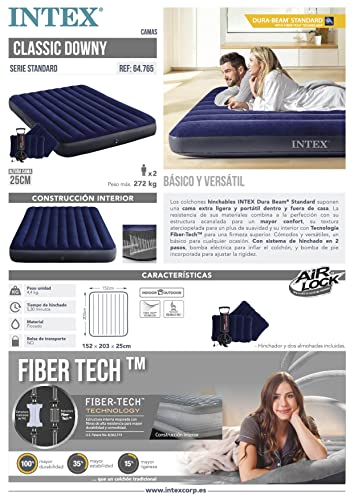 Thumbnail 8 de Intex Dura-Beam 64765 Camping-Luftbett für 2 Personen, 203 x 152 x 25 cm, Fiber-Tech