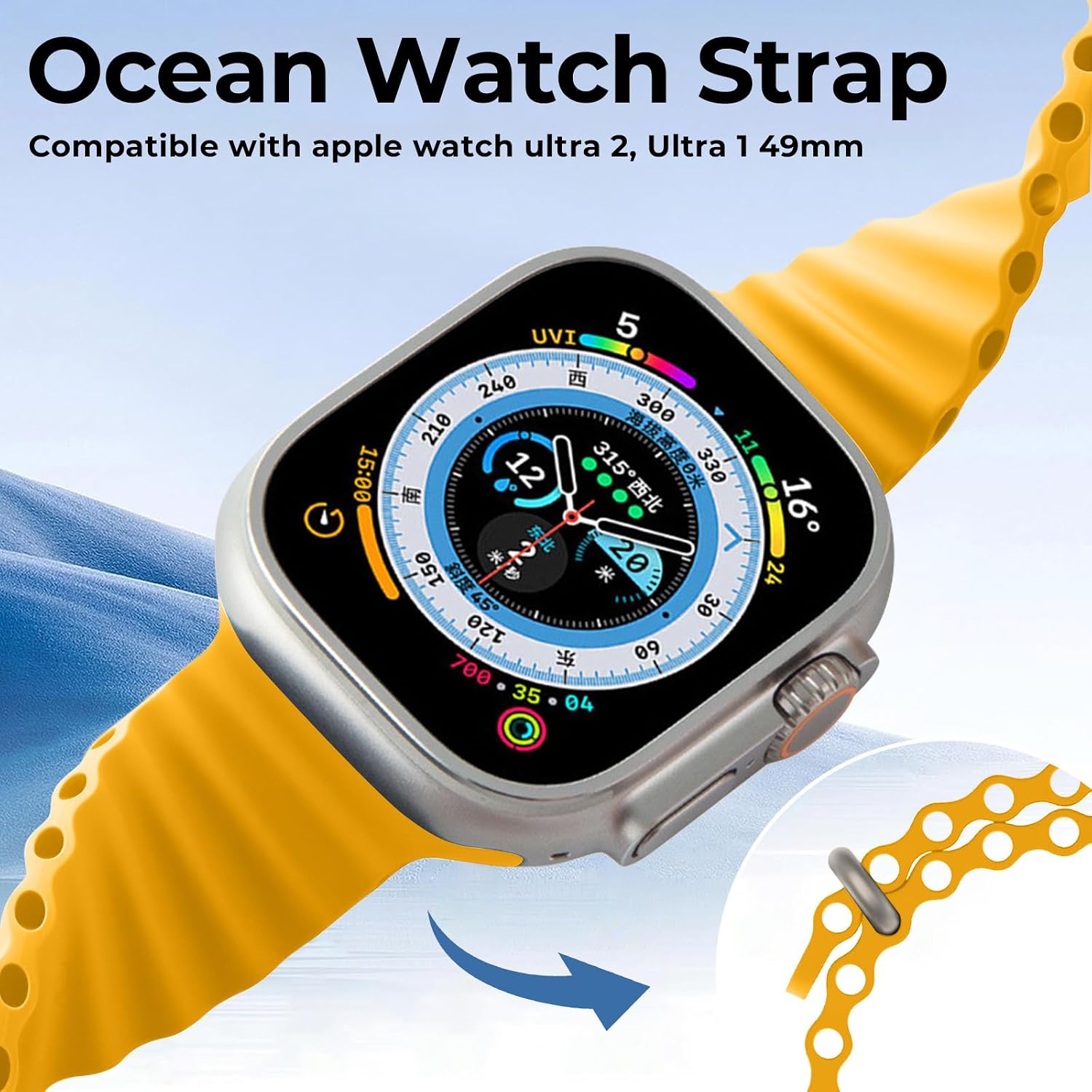 Thumbnail 1 de HdanMole Silicone Ocean Strap for Apple Watch Ultra & Series (Yellow) – water-sport style band