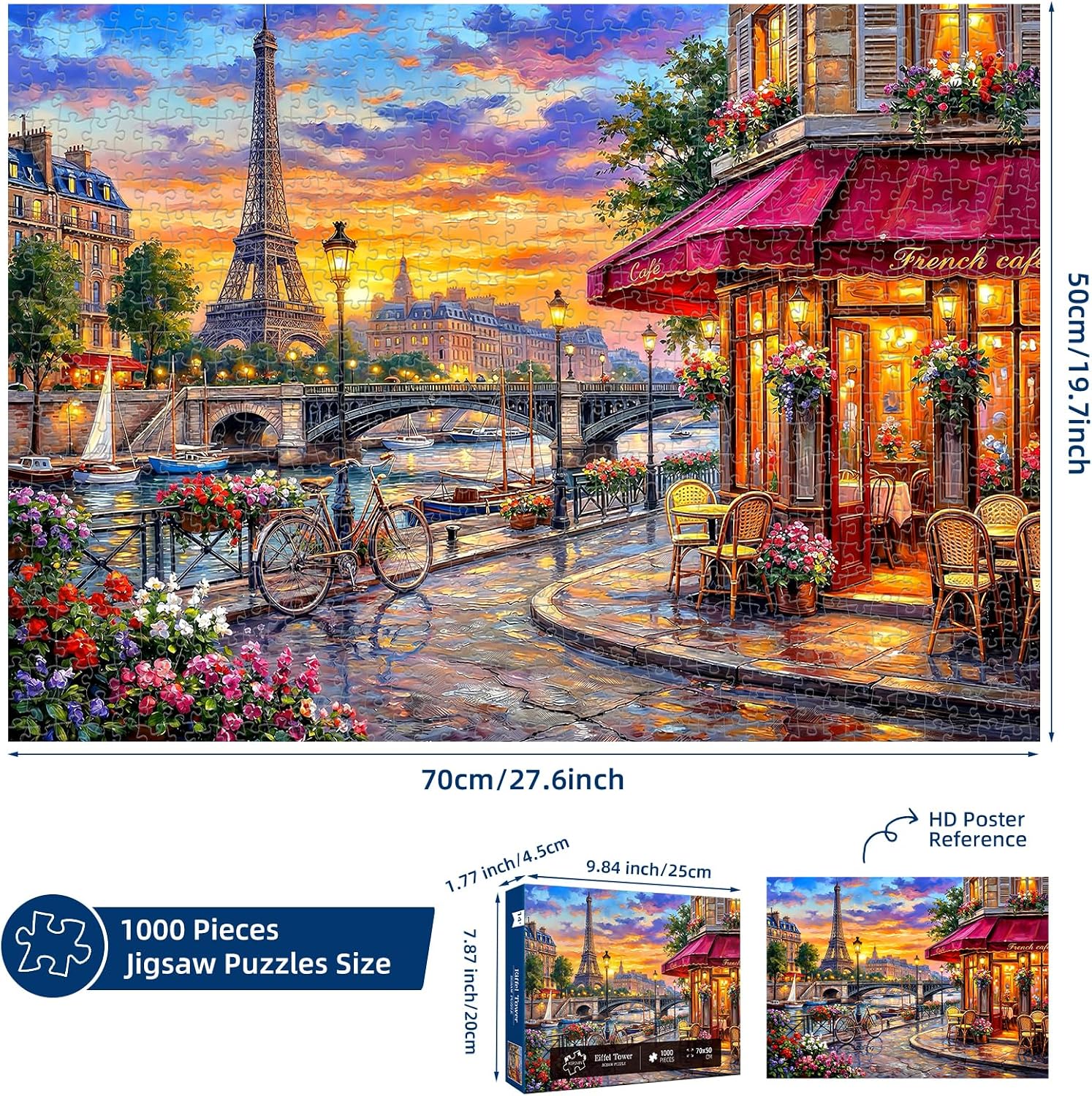 Detalle 2 de 1000-Piece Eiffel Tower Scenic Puzzle for Adults — Paris Sunset Edition