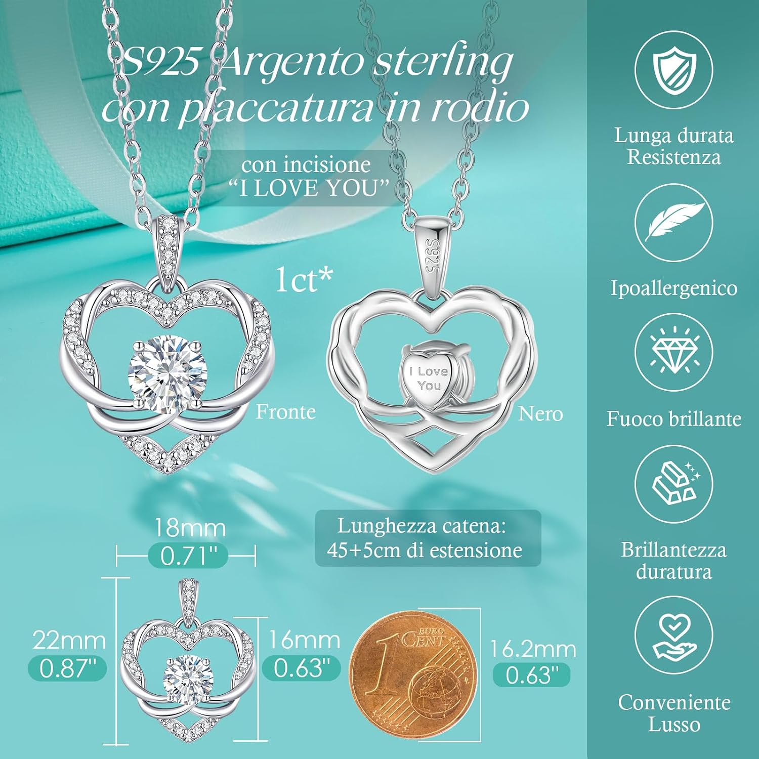 Thumbnail 5 de LOUISA SECRET Collana Infinity Heart 45 cm