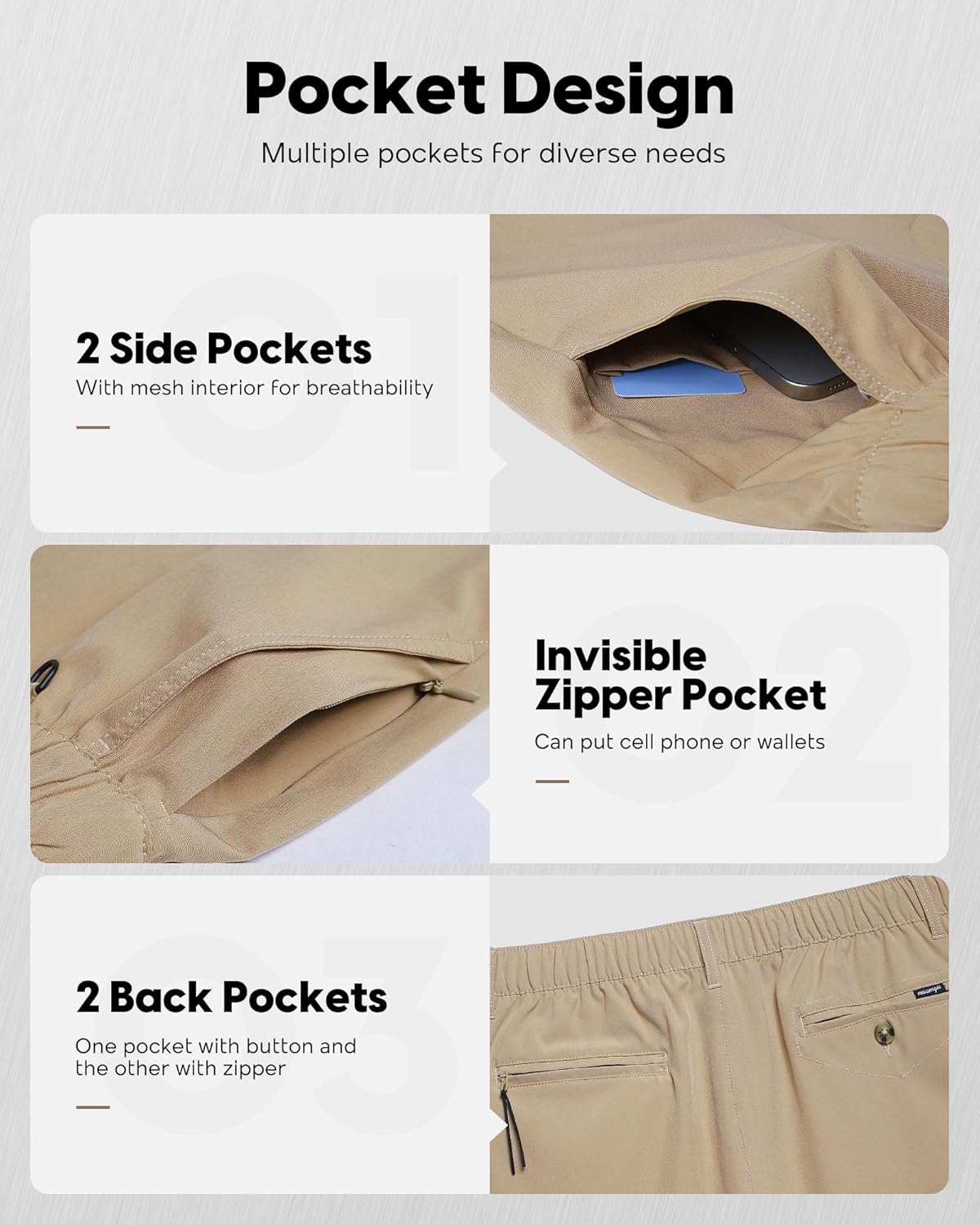 Thumbnail 3 de maamgic Men's 5/7 Inch Casual Classic Fit Shorts with Multi-Pocket Quick Dry