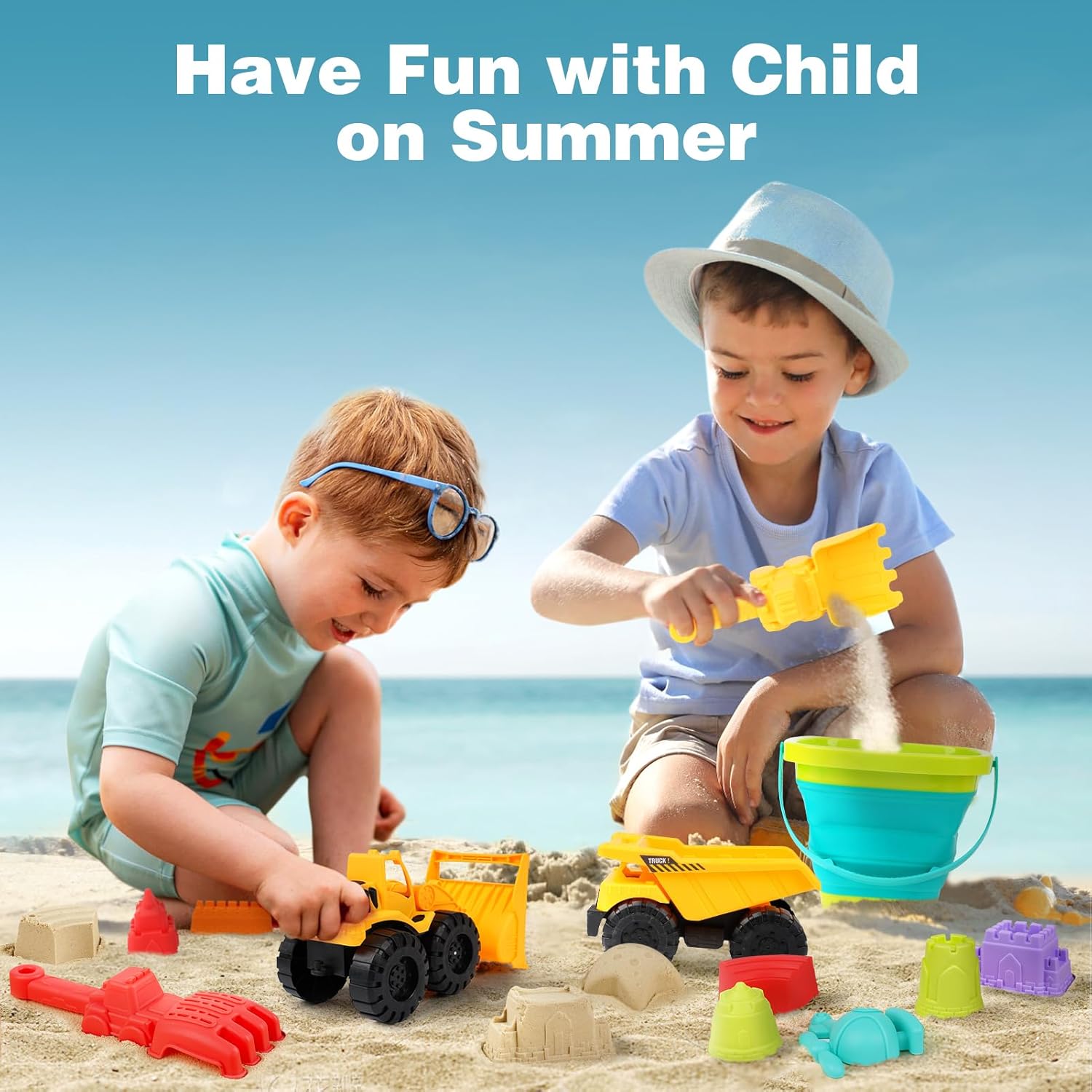 Thumbnail 5 de YIMORE Sandspielzeug Set für Kinder – 26-tlg. Strand- & Sandkasten-Spielzeug mit faltbarem Eimer