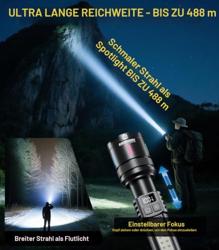 Thumbnail 4 de Esgreen Taschenlampe LED Aufladbar 2er-Set – 1.000.000 Lumen, USB‑C, LCD Display