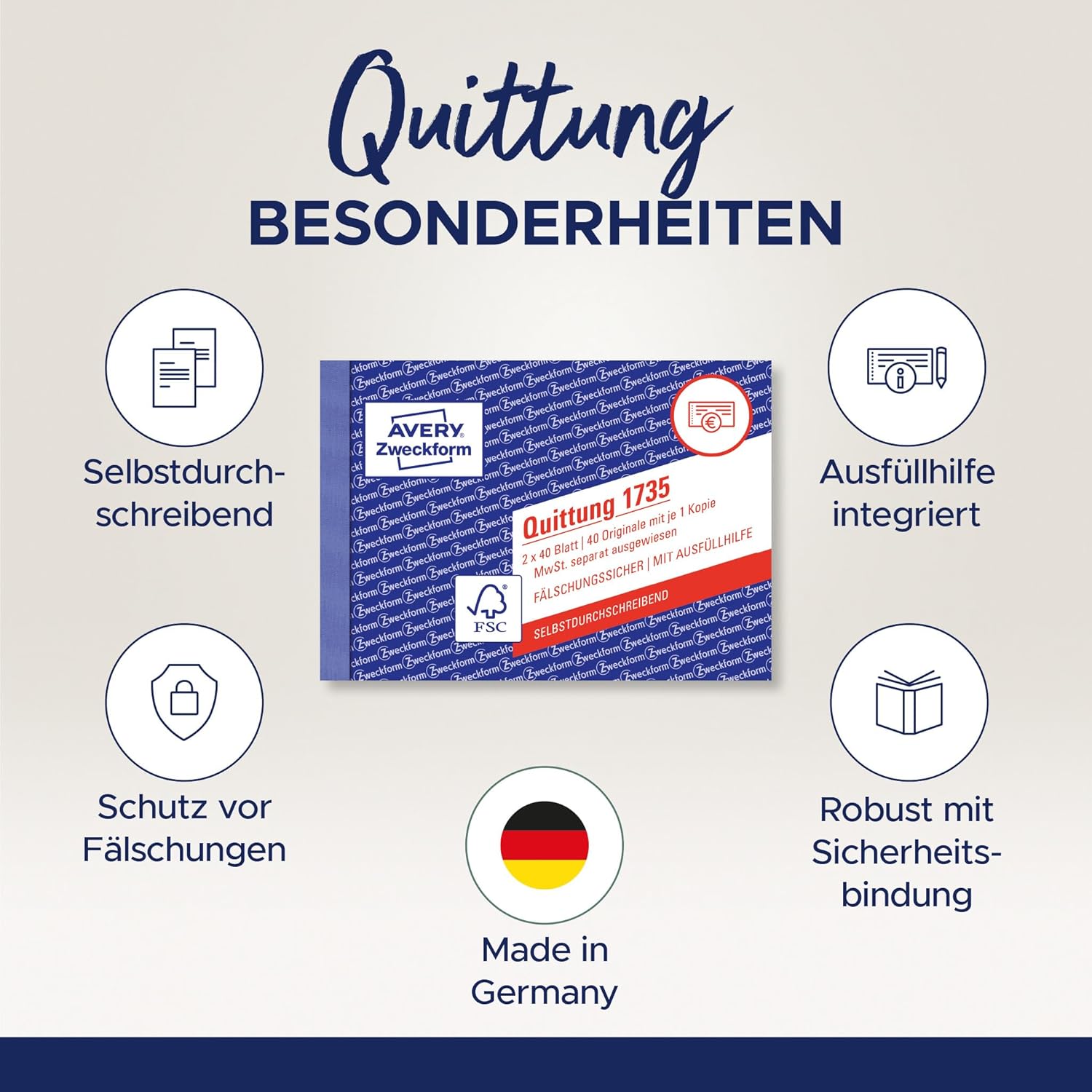 Thumbnail 2 de AVERY Zweckform 1735 Quittungsblock A6, 2x40 Blatt 📄