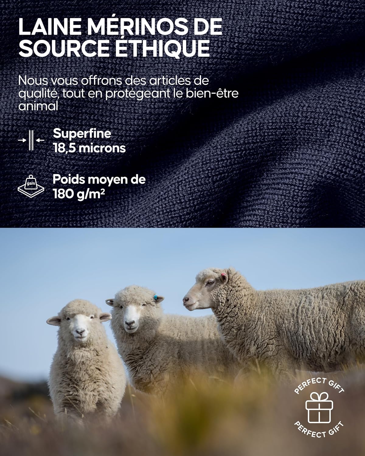 Detalle de DANISH ENDURANCE Haut thermique en laine mérinos pour femme (couche de base hiver)