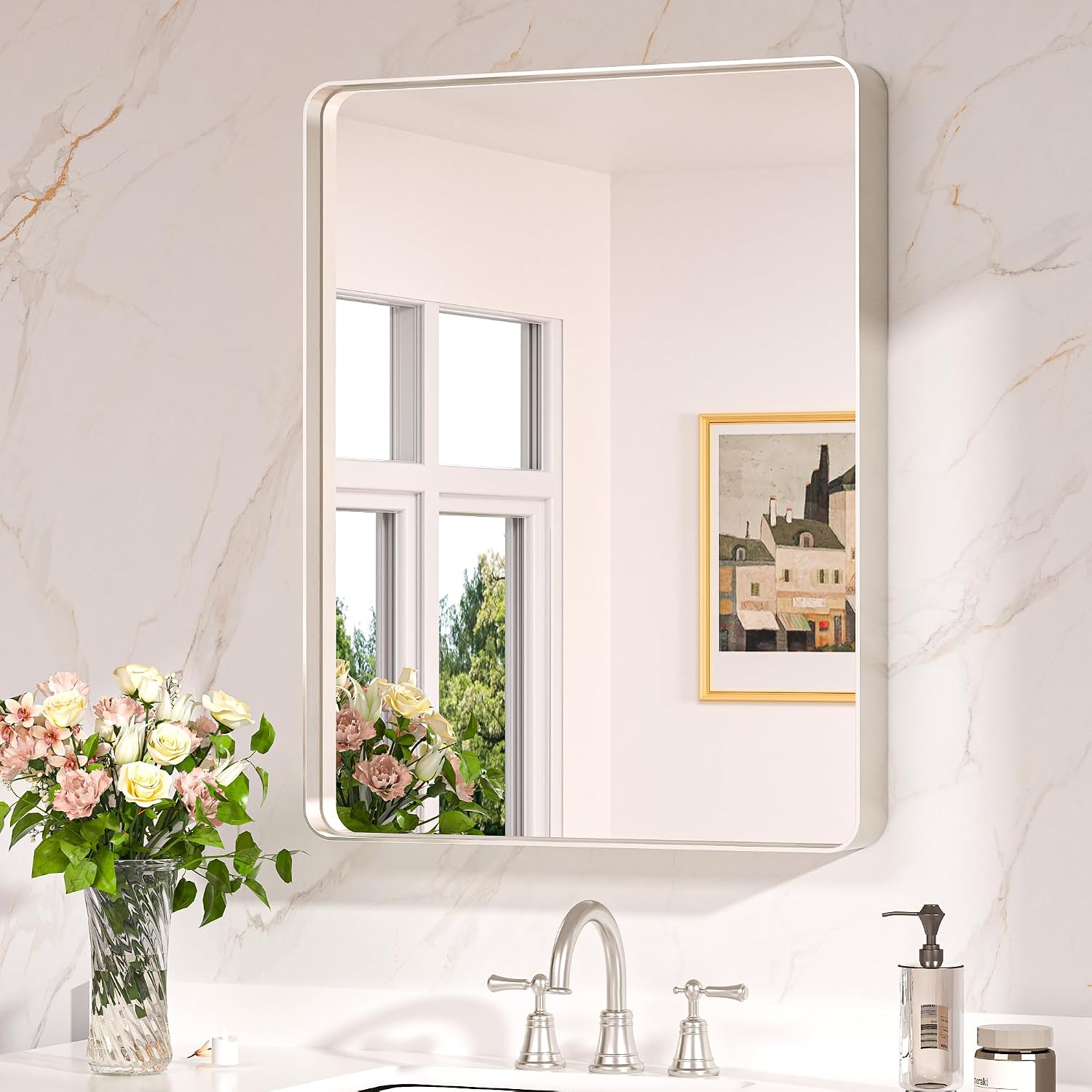 Detalle de Keonjinn 24 x 30 Brushed Nickel Vanity Mirror