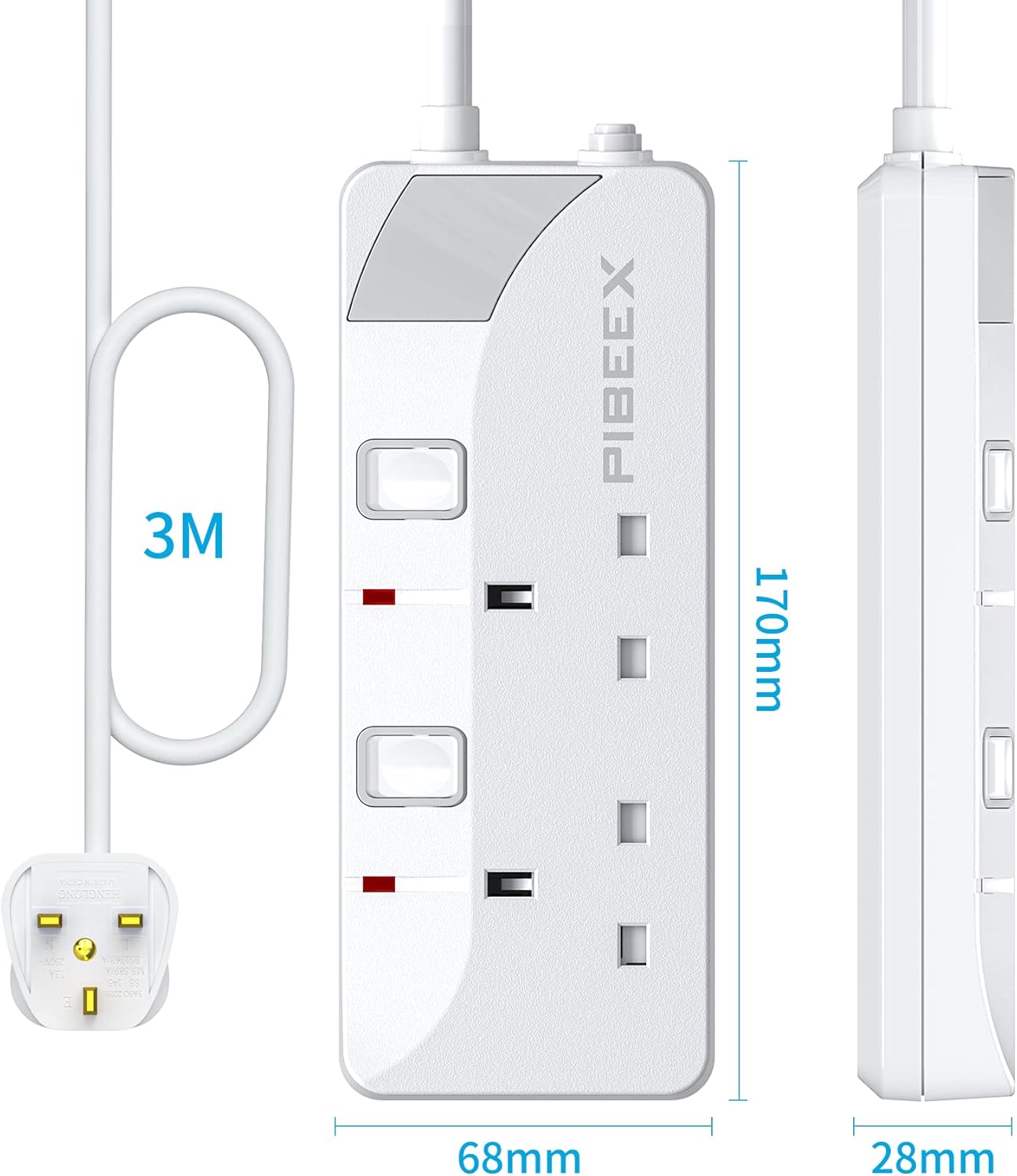 Thumbnail 6 de PIBEEX Extension Lead 2 Way Plug Sockets with Individual Switches