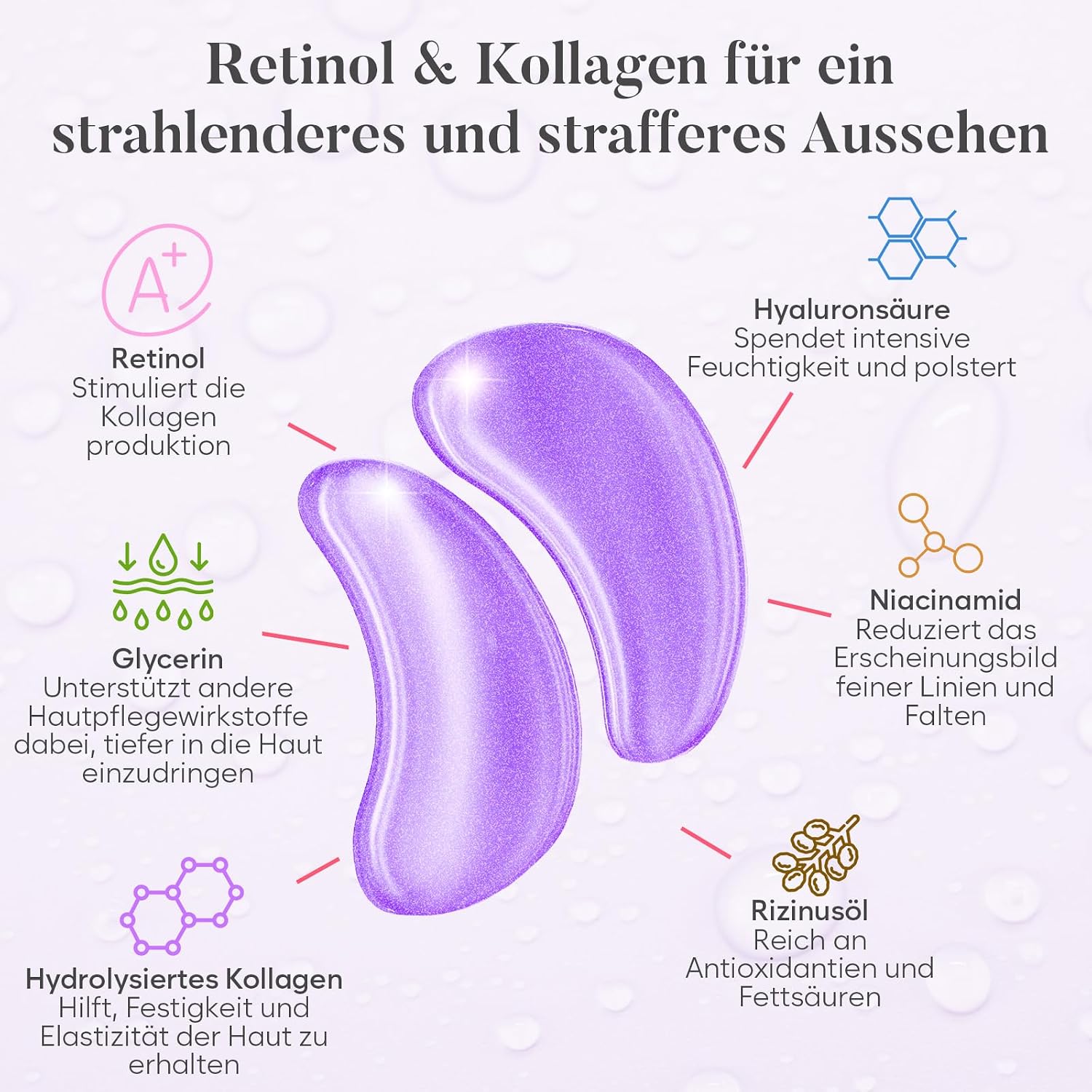 Detalle de BLOOMORA Retinol & Collagen Augenpads (30 Paare) – Eye Pads mit Niacinamid & Hyaluron