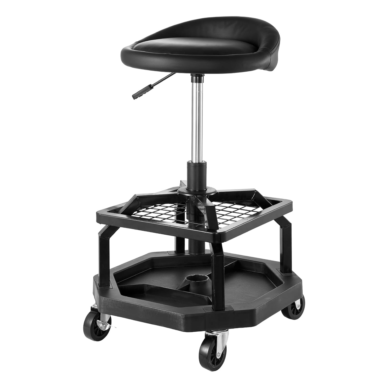 Detalle de VEVOR Tabouret d'atelier roulant à hauteur réglable – support lombaire, 360° et 136 kg