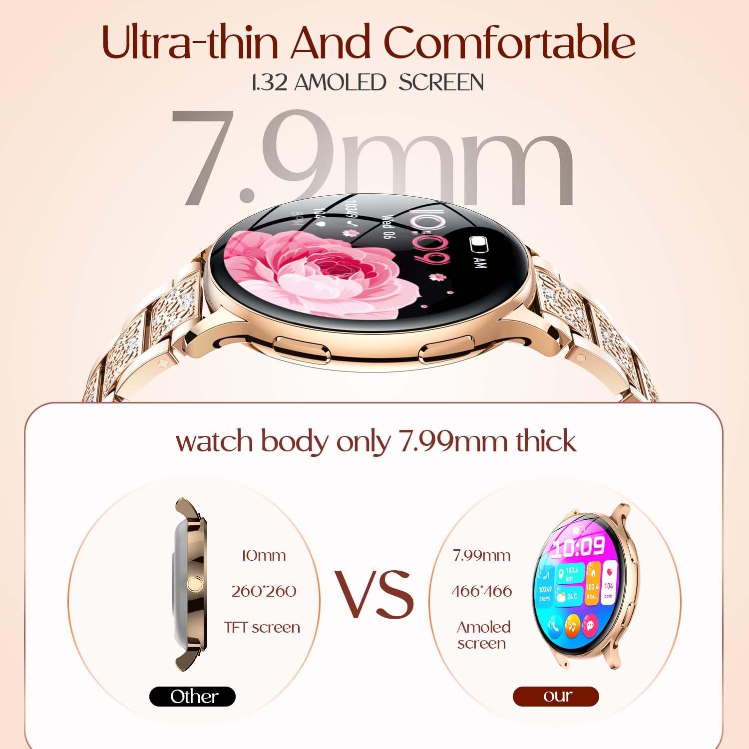 Thumbnail 2 de Montre Connectée Femme avec Appel Bluetooth 1,32" – Écran AMOLED, Suivi Santé et 100 Modes Sportifs