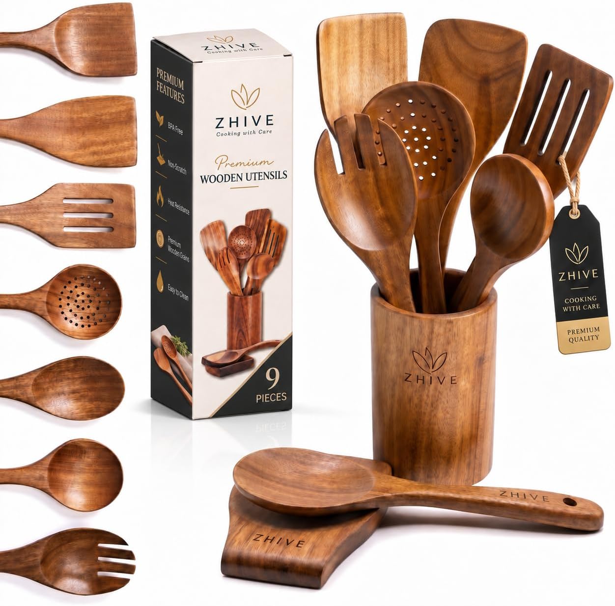 Detalle de ZHIVE Teak Wood Cooking Utensil Set