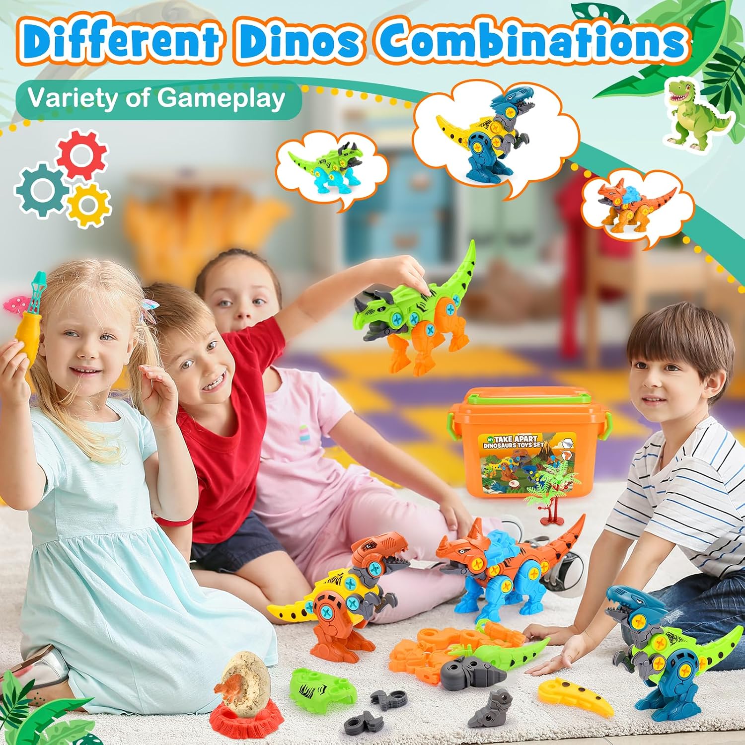 Detalle de Toyzey Dinosaur Electric Drill DIY toy set (age 3–9) with storage box