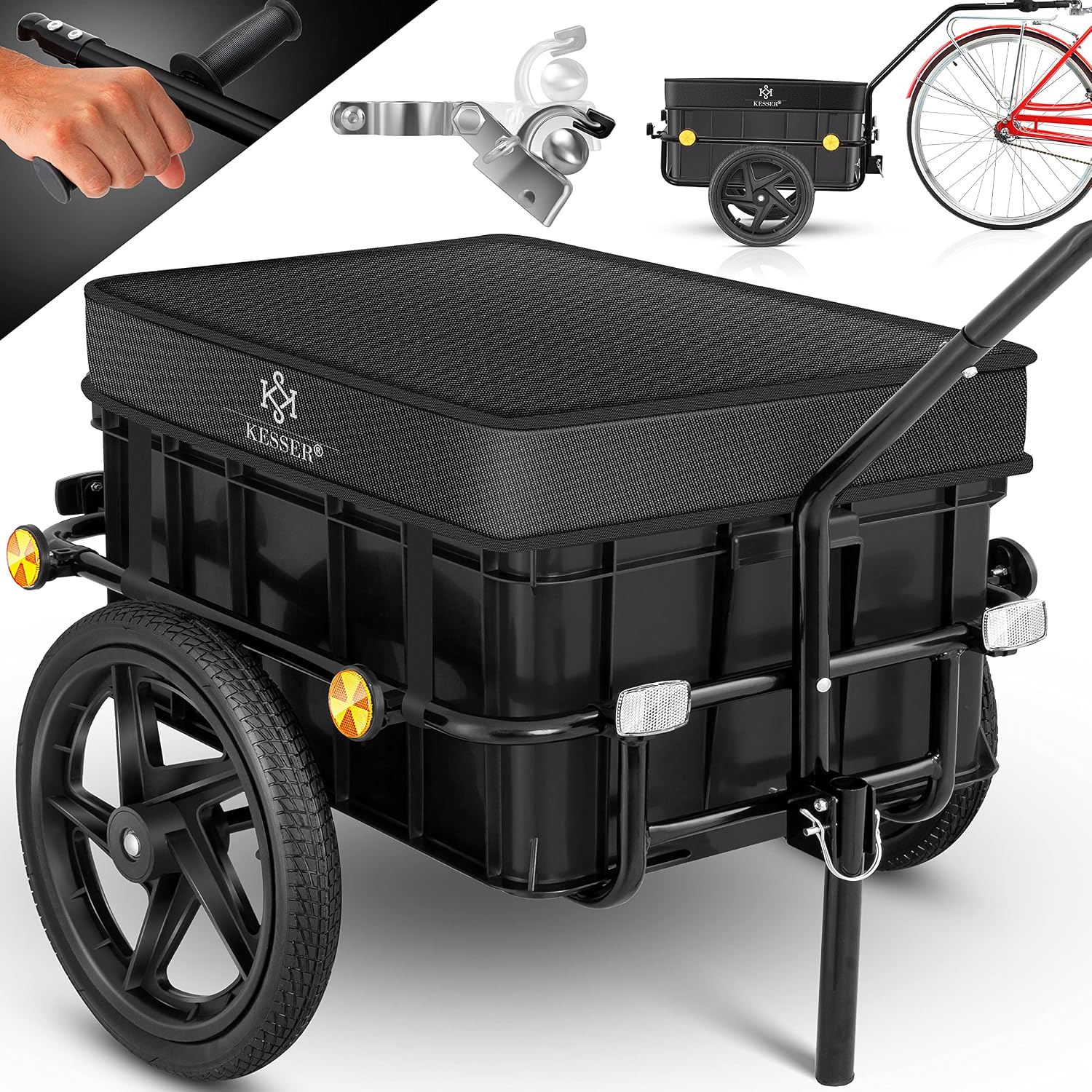 KESSER Fahrradanhänger/Lastenanhänger mit Kupplung, Hochdeichsel und 70-Liter-Transportbox (für 2 Bierkästen)