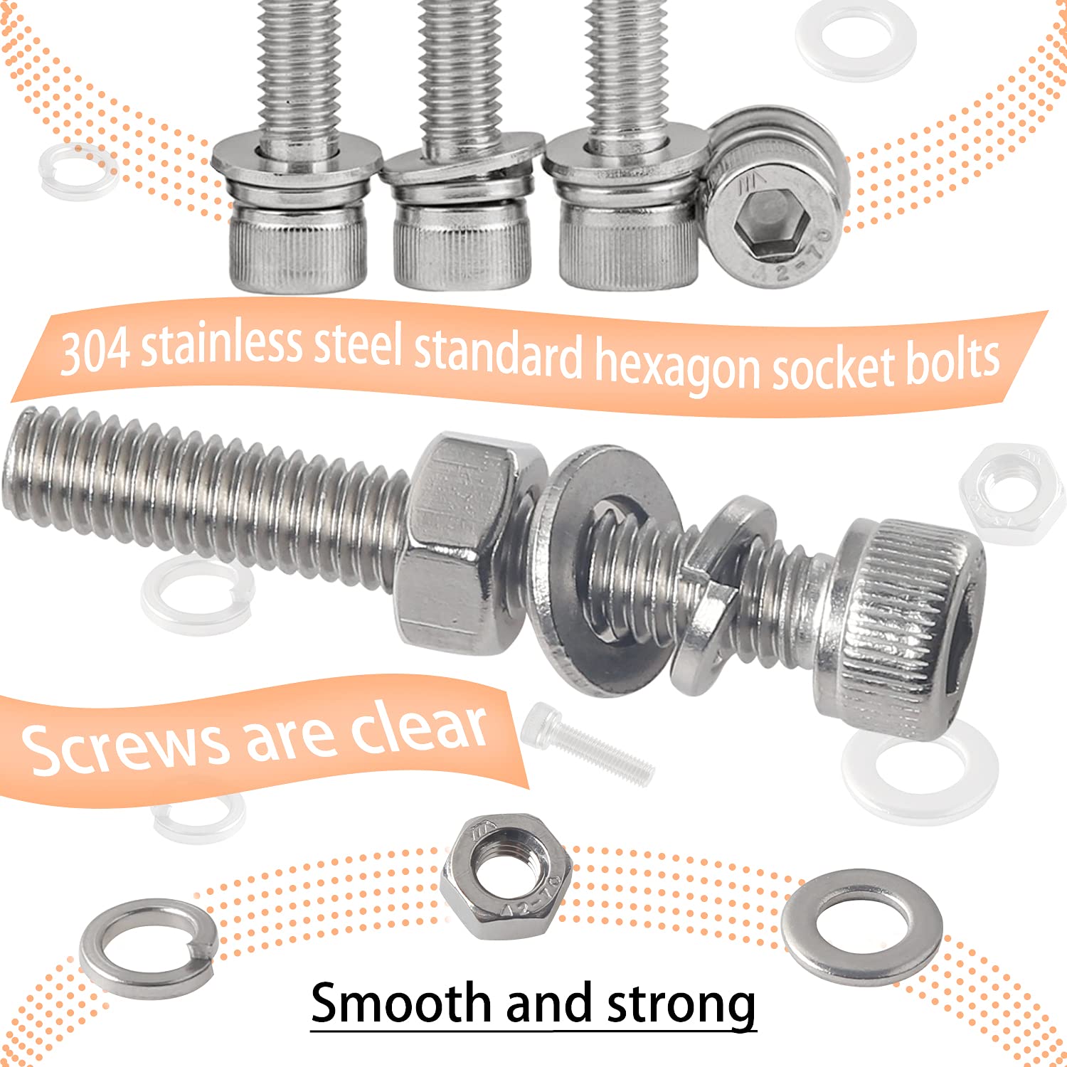 Detalle de huruirui 520-Piece M3–M6 Stainless Steel 304 Hex-Head Fastener Set