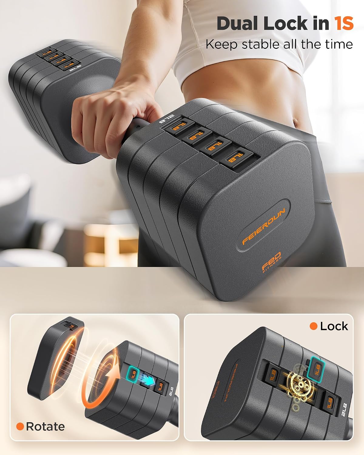 Detalle de FEIERDUN Adjustable Dumbbells DB3