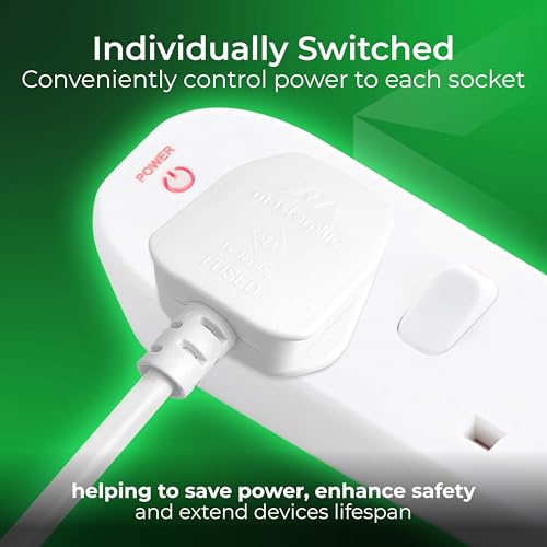 Detalle de Masterplug Four Socket Extension Lead, 2m Cable, 4-Gang with Individual Switches (SWC4210N)