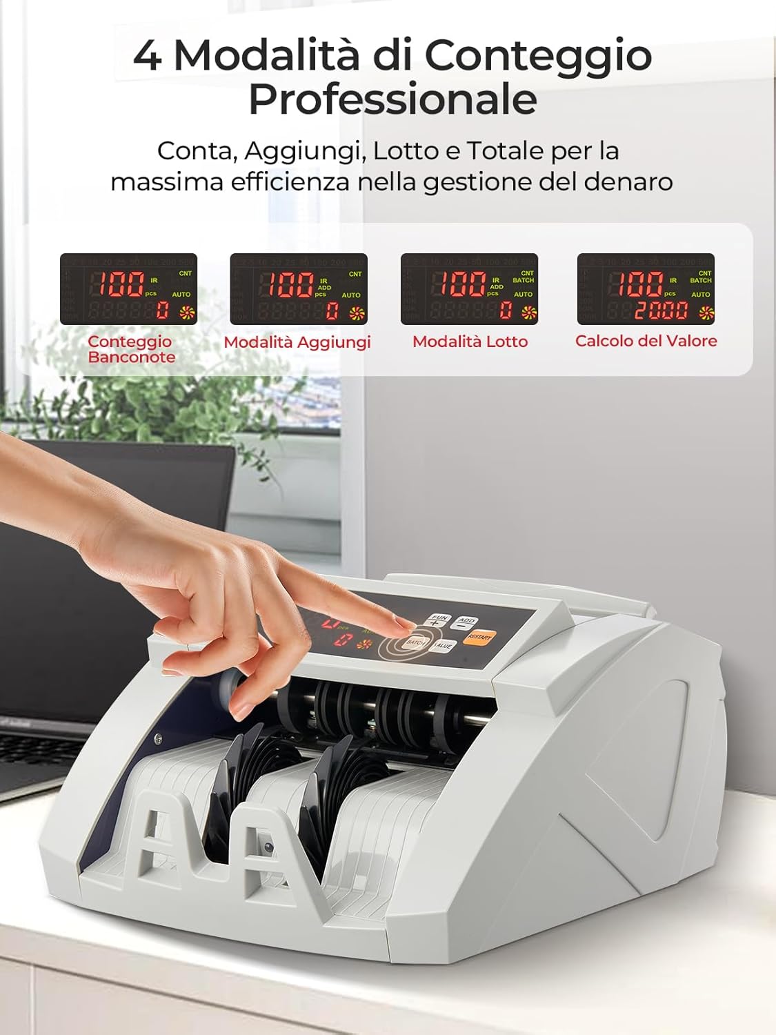 Thumbnail 2 de FOHERE Macchina conta banconote professionale con rilevamento falsi UV/MG/IR/DD fino a 1.100 banconote al minuto