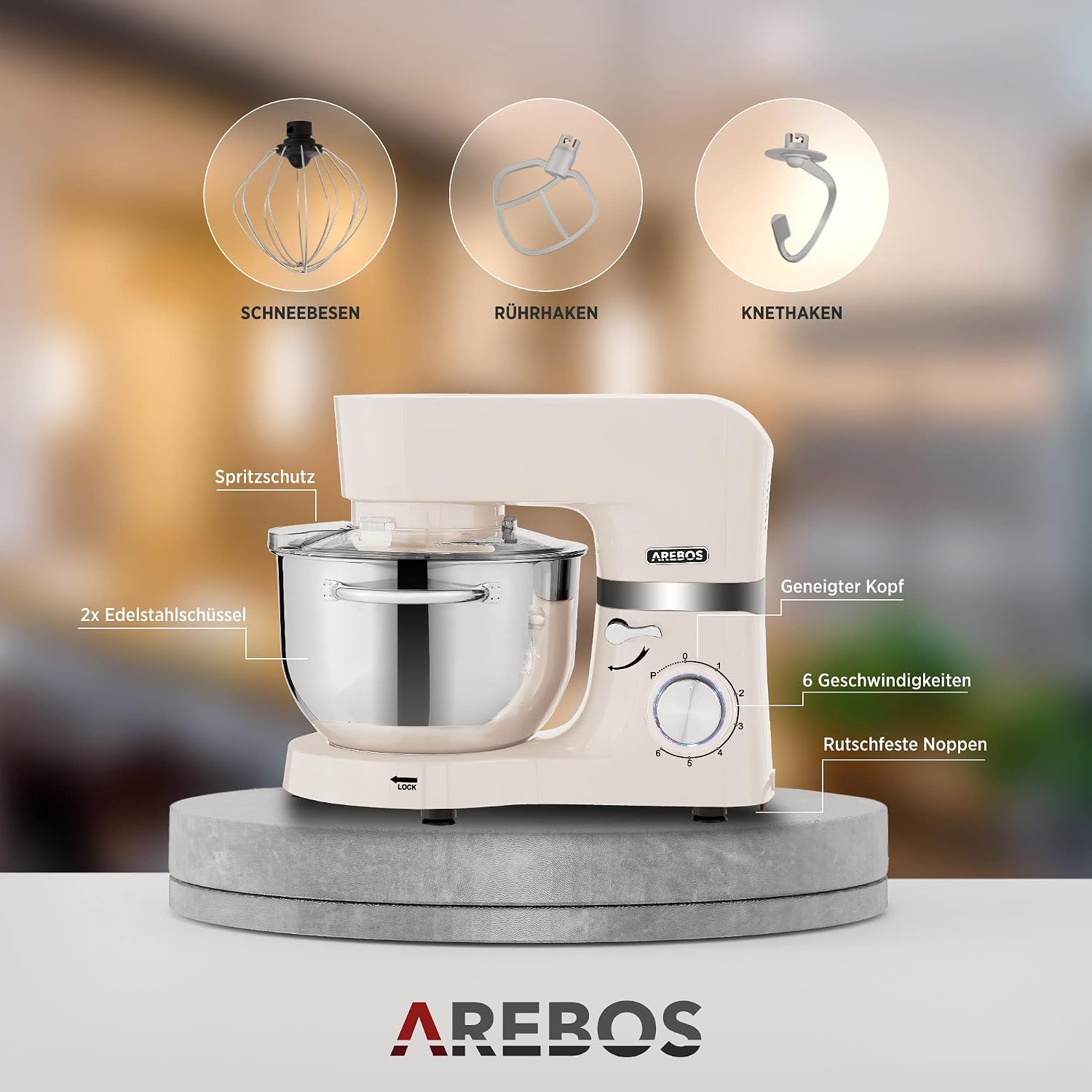 Thumbnail 6 de Arebos Küchenmaschine 1500W Creme