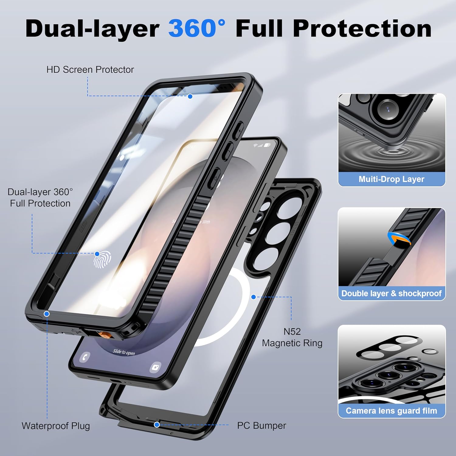 Thumbnail 3 de ANTSHARE waterproof case for Samsung Galaxy S26 Ultra (6.9") with built-in screen & camera protection