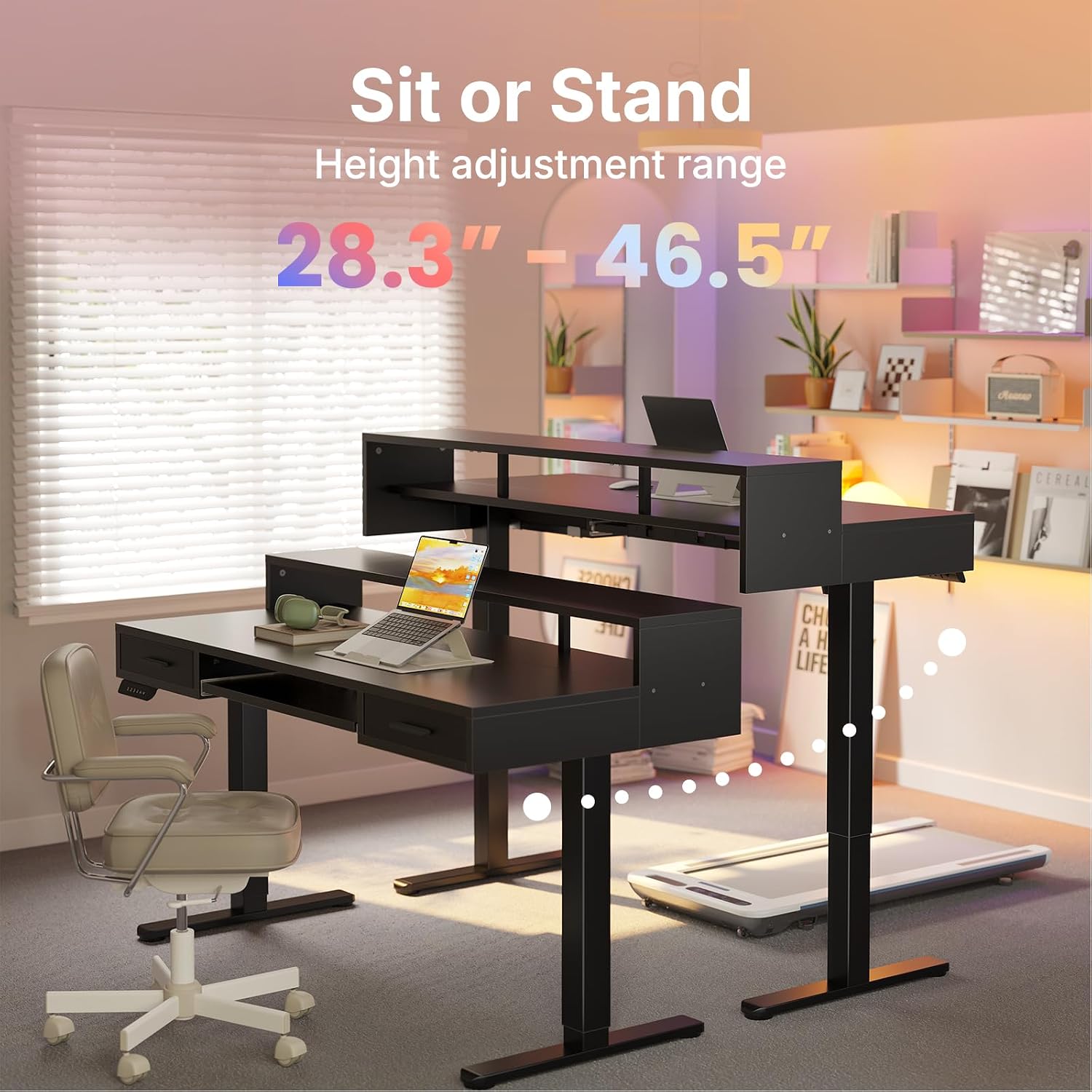 Thumbnail 6 de HUANUO 63″ x 26″ Electric Standing Desk with Drawers and Keyboard Tray