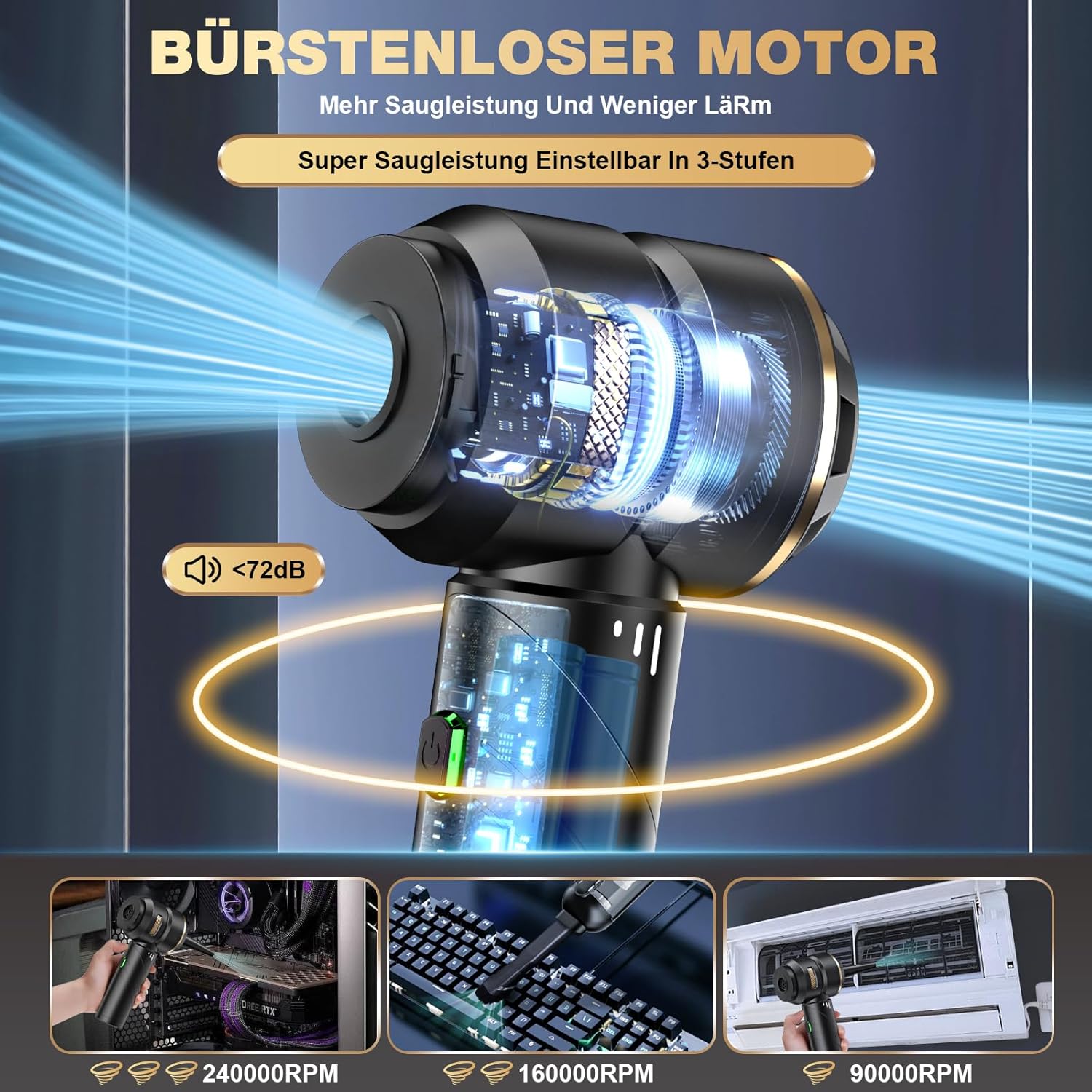 Thumbnail 2 de Feolaviy Akku-Handstaubsauger 4-in-1 (4 Düsen), kabellos bis 28.000 PA – für Auto, Küche, PC & Tierhaare