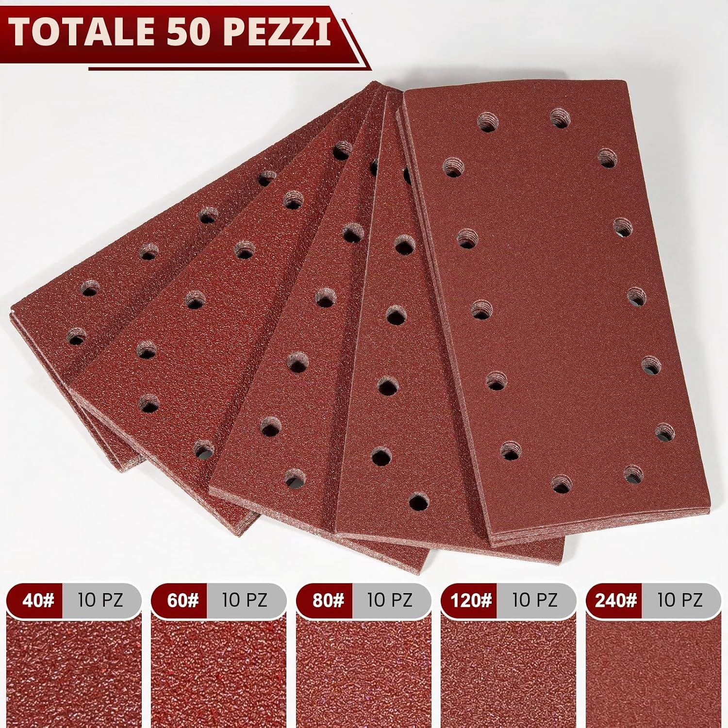 Thumbnail 1 de BIGP 50 Fogli abrasivi assortiti 230x115 mm, G40–G240, 14 fori | Adesivo, 50 pezzi