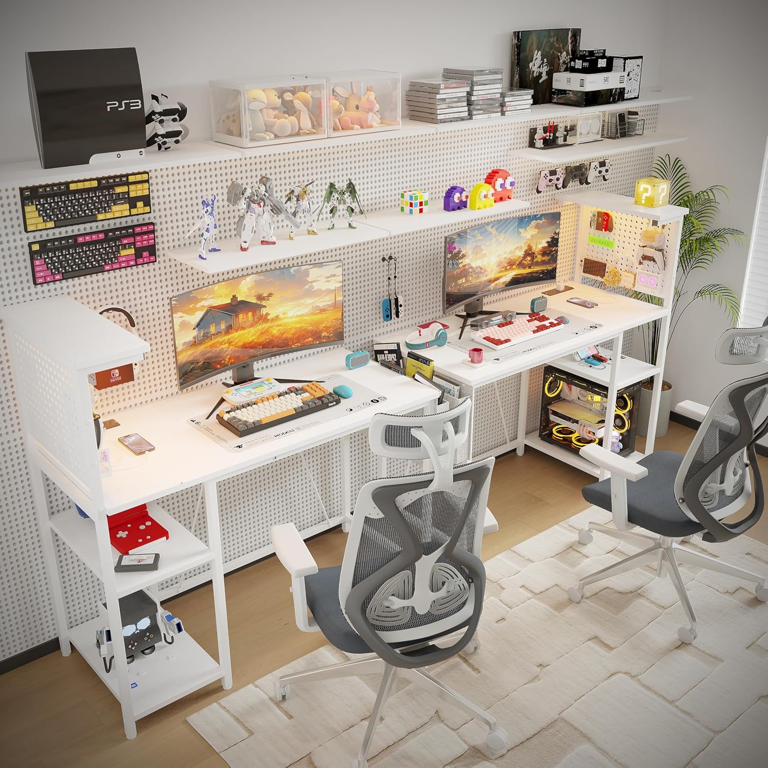 Thumbnail 5 de Xyphren Gaming Desk with Pegboard, Power Hub and LED Light – 100 × 50 cm, White