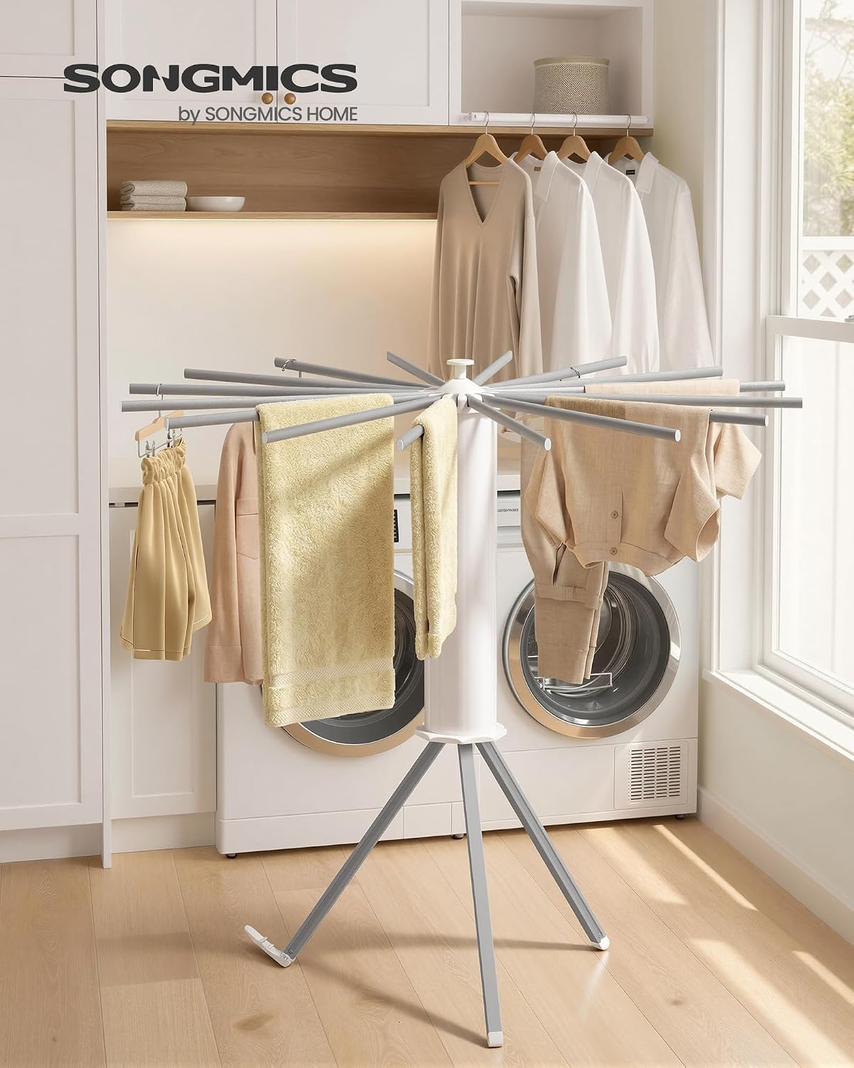 Detalle 2 de SONGMICS ULLR531EW01 Foldable Clothes Drying Rack, 16 Arms, Rotatable