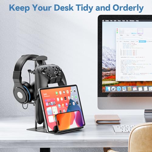 Detalle de KDD Soporte Auriculares Gaming Universal con Organizador de Cables y Barra de Aluminio