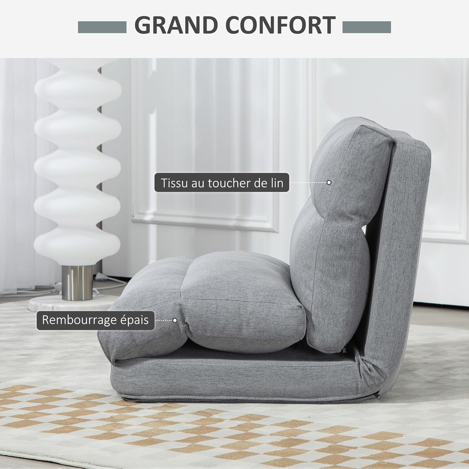 Thumbnail 5 de HOMCOM Canapé Paresseux chauffeuse 1 place – Fauteuil convertible en lit gris