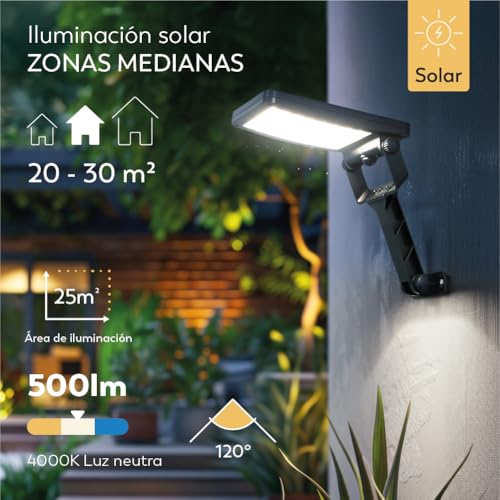 Detalle 2 de Garza Aplique de Exterior Solar LED 4000K 25 m² – Sensor de Movimiento, 3 Modos, IP54, 12 h de autonomía
