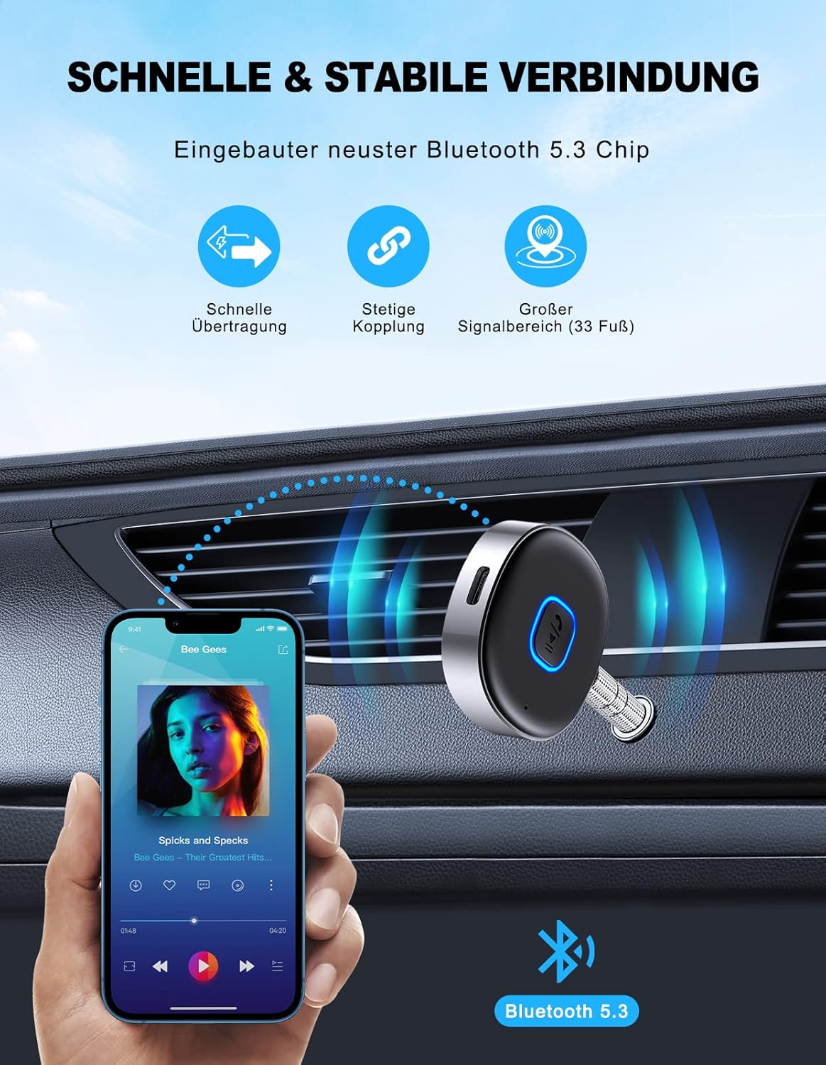 Thumbnail 5 de Mohard AUX Bluetooth Adapter 16 Stunden