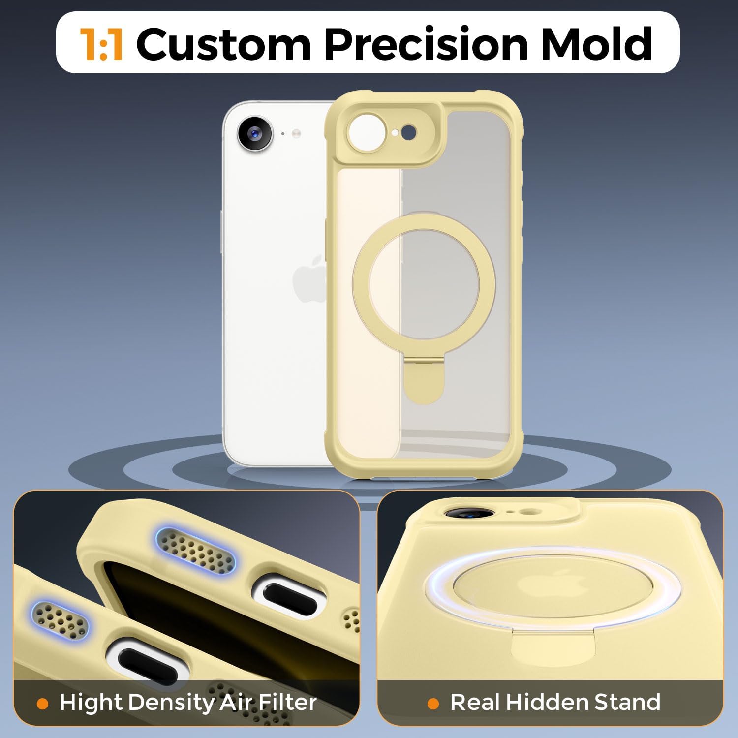 Thumbnail 6 de MOCCA Magnetic Invisible Stand Case for iPhone 17e & iPhone 16e (Creamy Yellow) with Military-Drop Protection