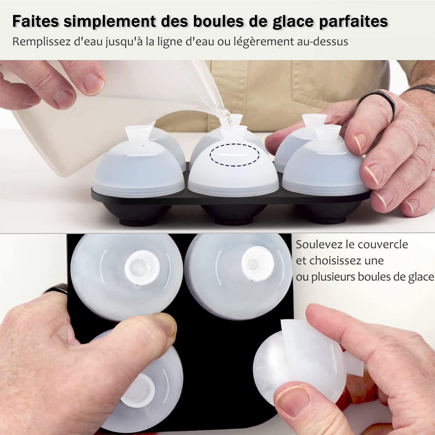 Detalle 1 de HONYAO siliconen ijsblokjesvorm voor 6 ijsbollen van 5 cm met deksel