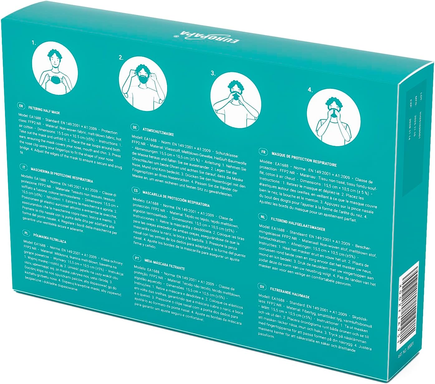 Detalle 2 de EUROPAPA FFP2 Maske „Europapa“ (Unisex) im 20er Pack – FFP2 nach EN149:2001+A1:2009