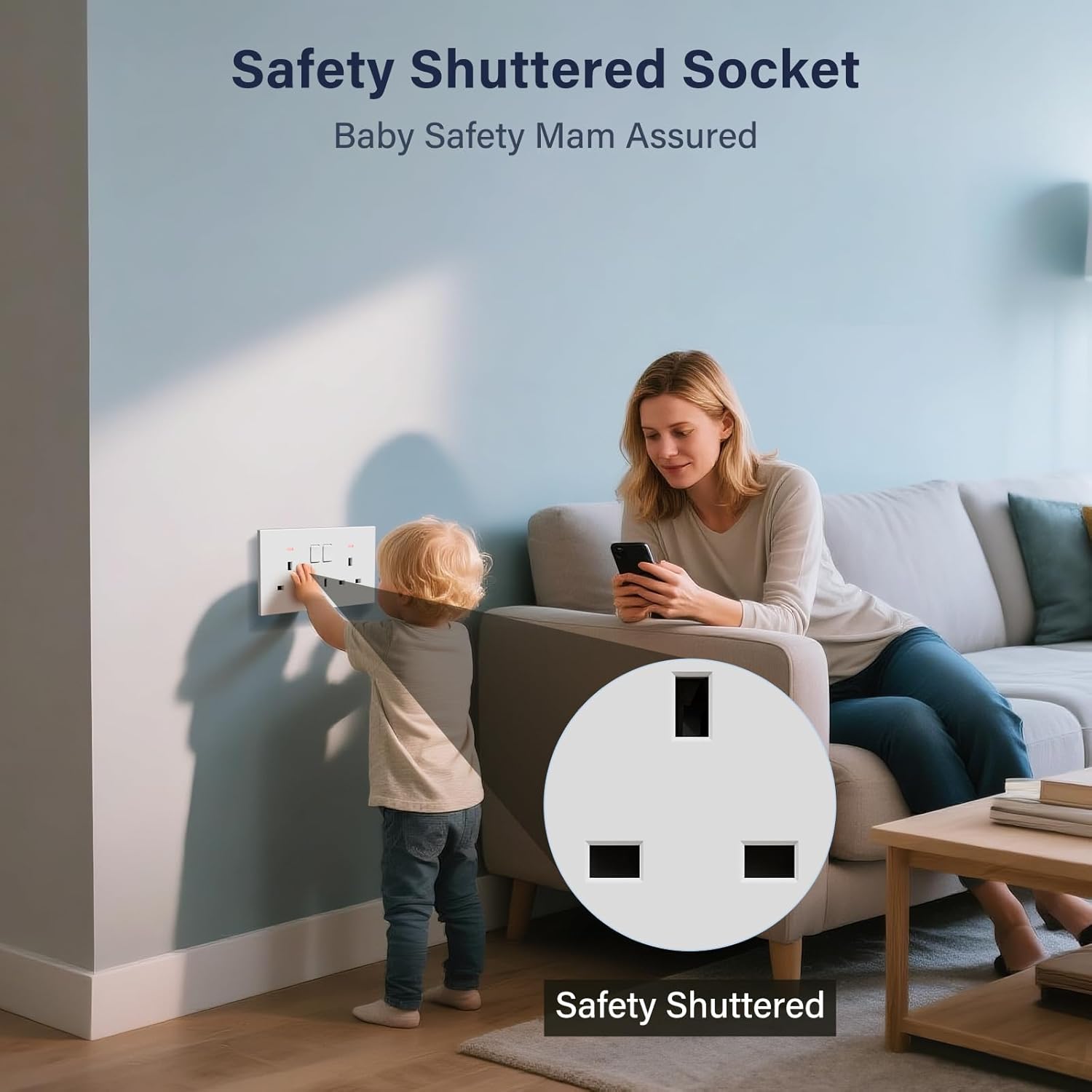 Detalle 2 de BSEED Double Socket with USB C 5 Pack – UK 13A Wall Socket with LED Indicator