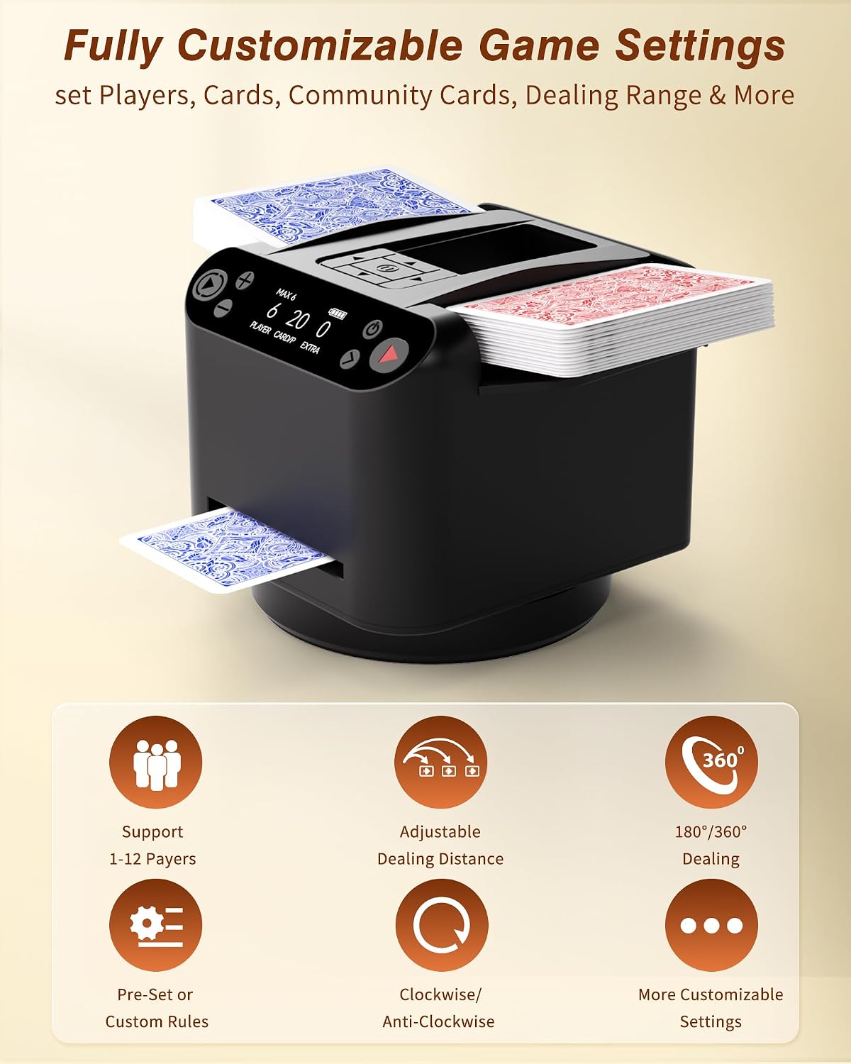 Thumbnail 2 de INNCNN 2-in-1 Automatic Card Shuffler & Dealer Machine with 4 Remotes (1–2 Decks, USB-C Rechargeable)
