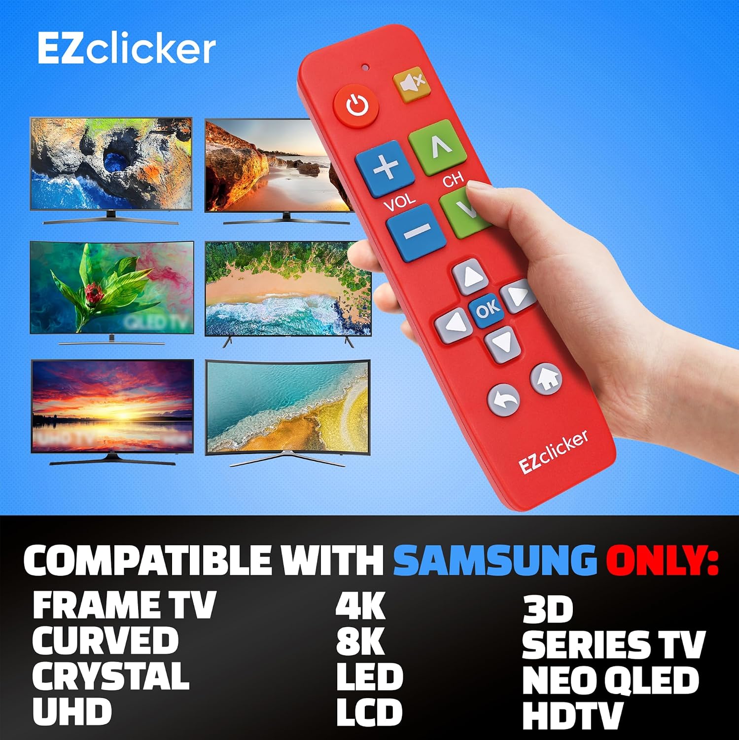 Detalle 2 de Samsung Replacement TV Remote (Red) with Big Buttons for Samsung TVs Only