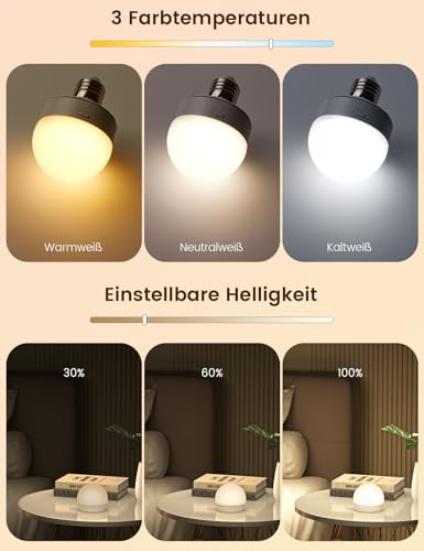 Detalle 2 de Aufladbare Glühbirne von TailcasLED mit Fernbedienung – 15 farbige, dimmbare RGB-Glühbirne