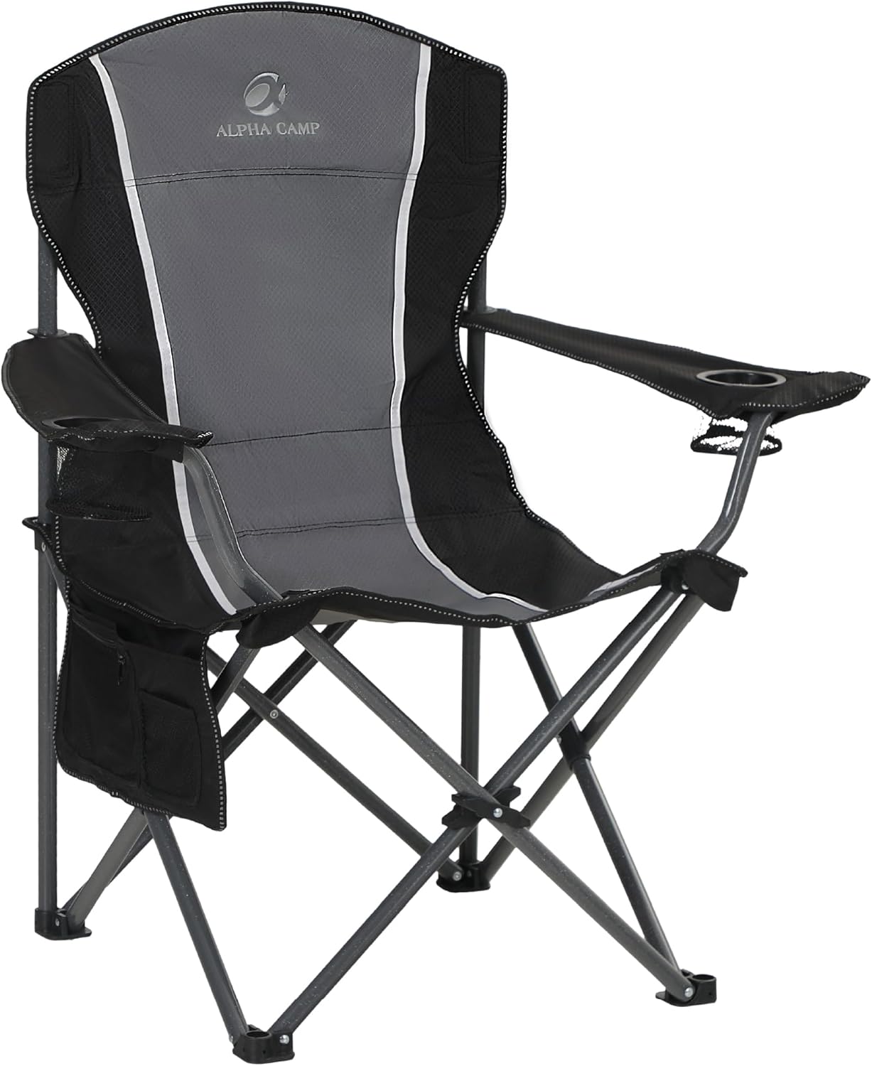 LET'S CAMP Campingstuhl Klappstuhl Faltbar Angelstuhl XL mit Getränkehaltern und Tragetasche – 160 kg Tragkraft