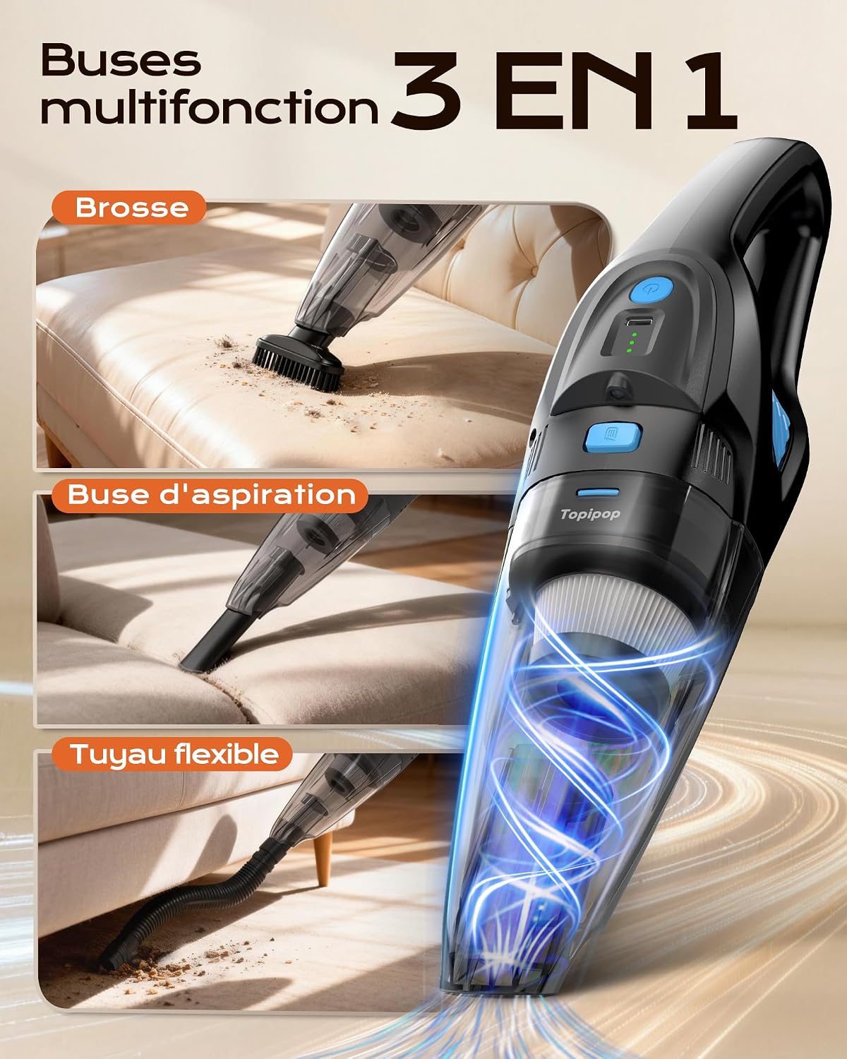 Thumbnail 5 de Topipop Aspirateur à main avec station de charge et filtre HEPA lavable