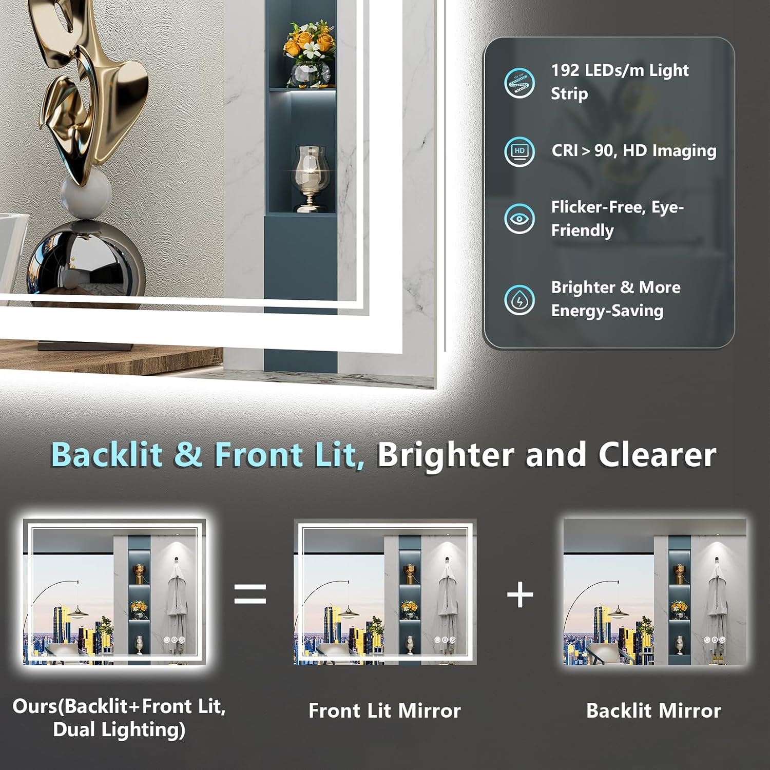 Detalle 1 de AWANDEE 20x28 Inch LED Bathroom Mirror with Lights 🪞