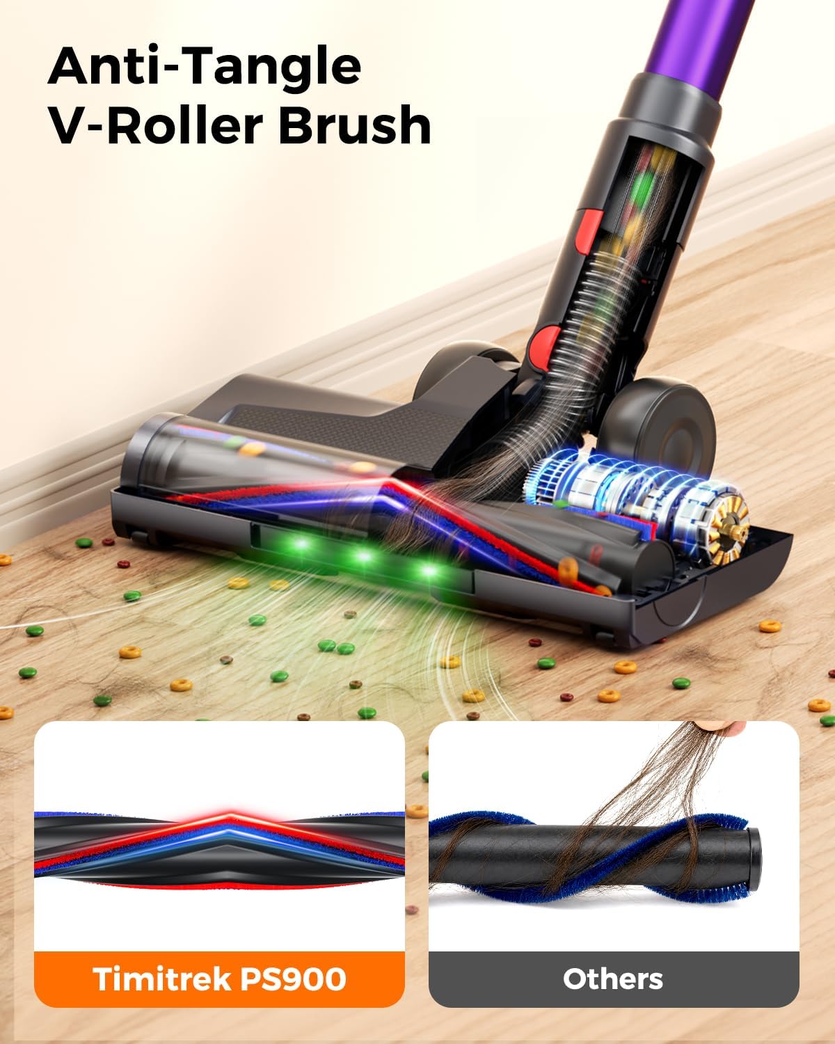Detalle de Cordless Vacuum Cleaner for Home: 600W Power, 50KPa Suction, 60-Minute Runtime