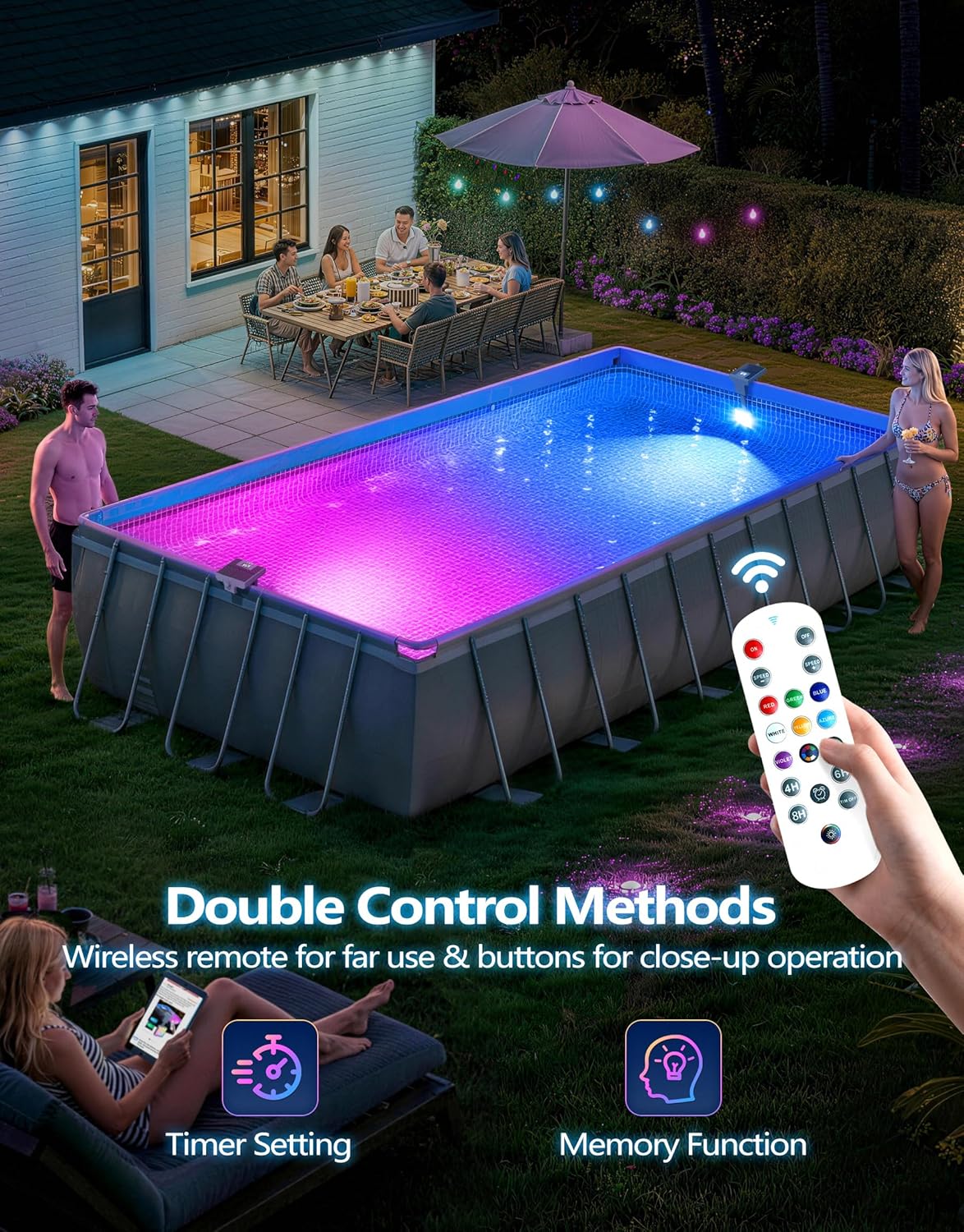 Detalle de DeeprBlu 2-in-1 Solar-Poolbeleuchtung und Thermometer für Metallrahmen-Aufstellpools