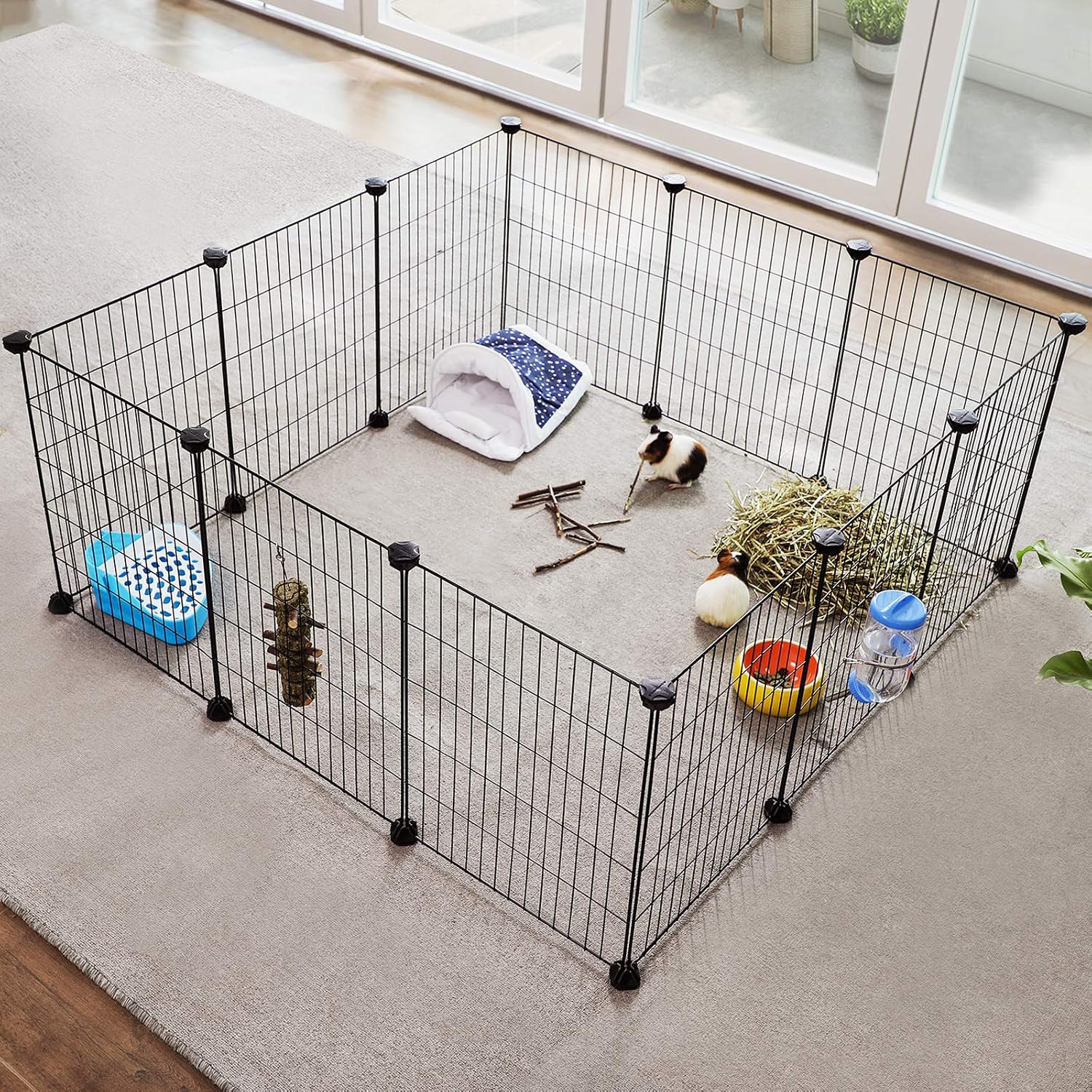 Detalle 2 de SONGMICS LPI01H Guinea Pig Playpen, Modular Metal Run, 143 x 73 x 46 cm